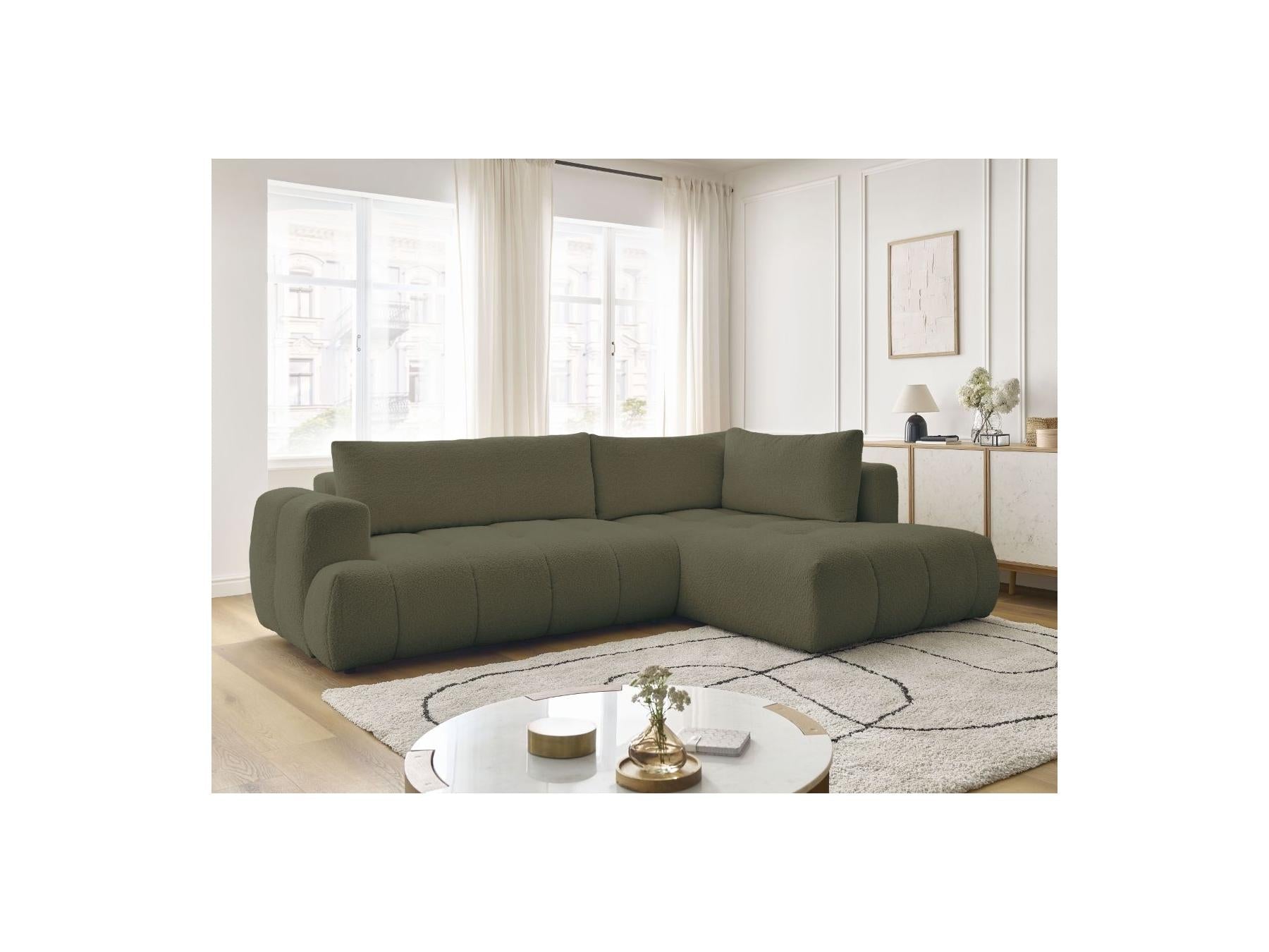 Fuji - Canapé D'Angle L Convertible - Tissu Bouclette - Angle Droit
