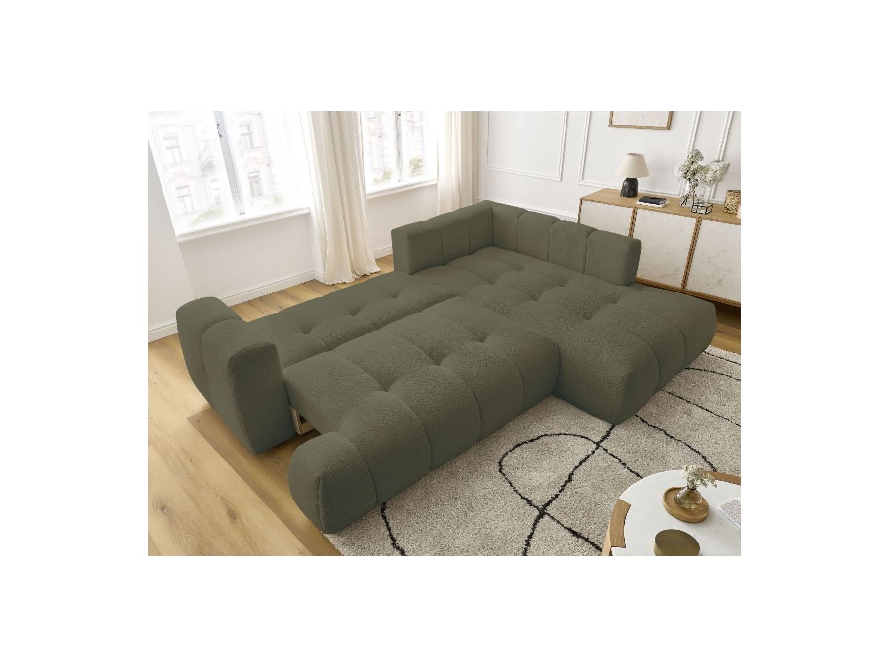 Fuji - Canapé D'Angle L Convertible - Tissu Bouclette - Angle Droit