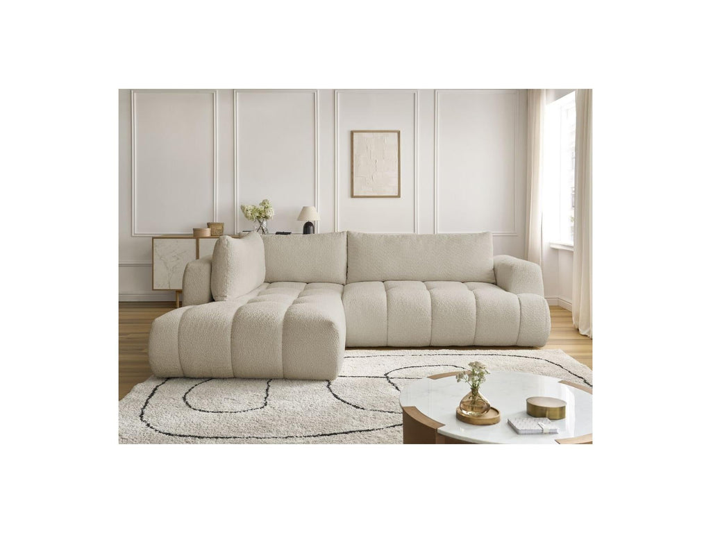 Fuji - Canapé D'Angle L Convertible - Tissu Bouclette - Angle Gauche