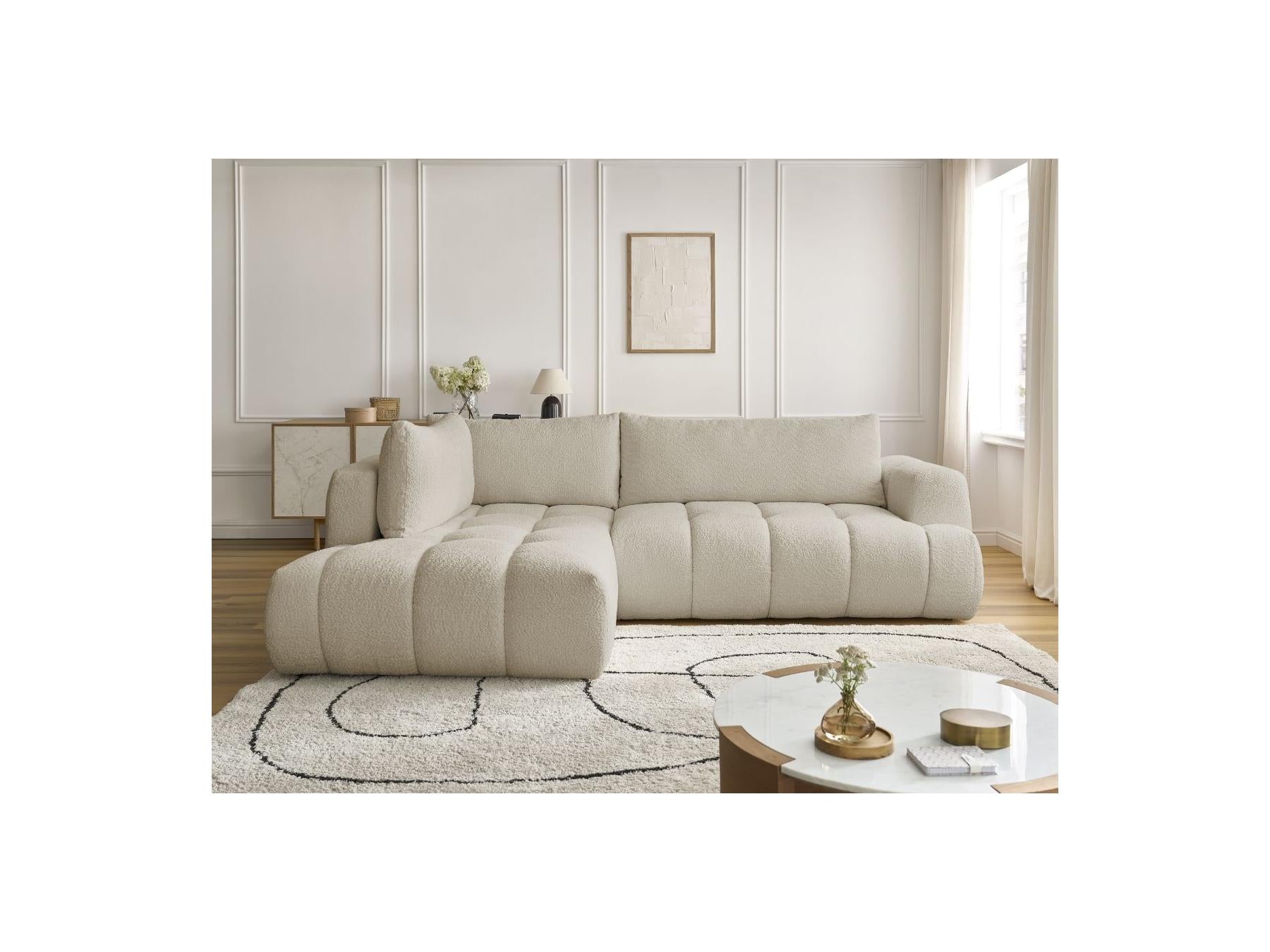 Fuji - Canapé D'Angle L Convertible - Tissu Bouclette - Angle Gauche