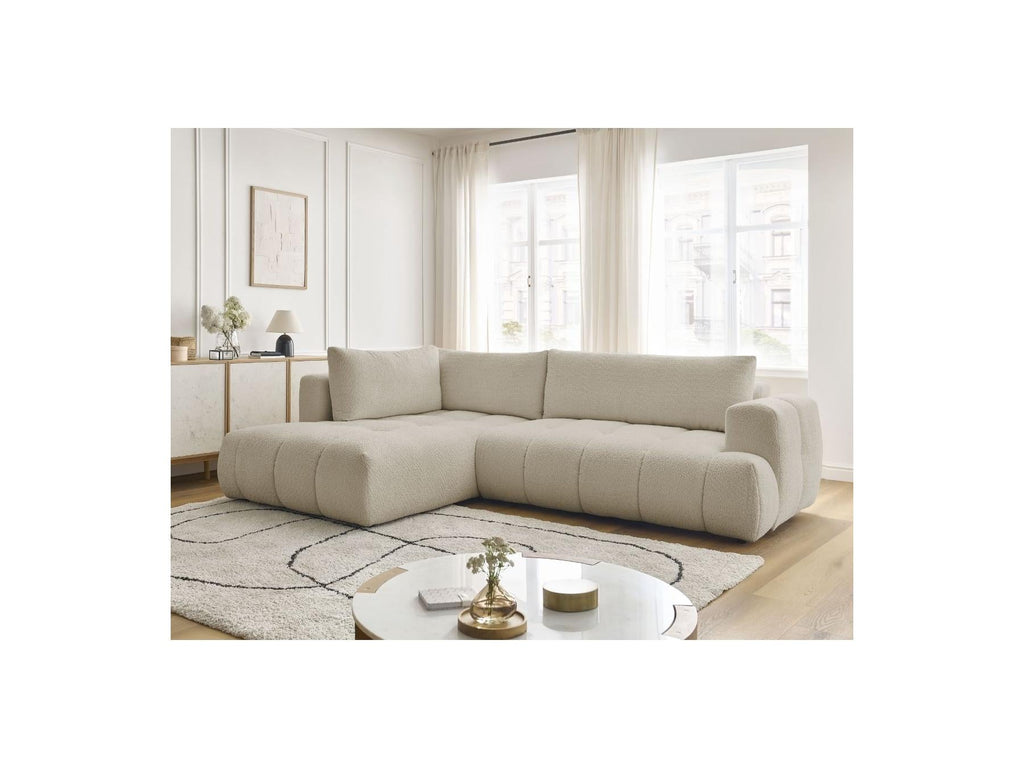 Fuji - Canapé D'Angle L Convertible - Tissu Bouclette - Angle Gauche
