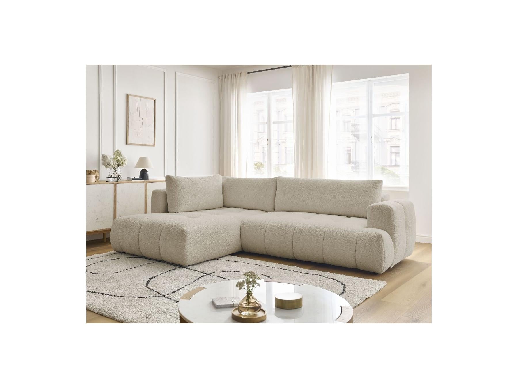 Fuji - Canapé D'Angle L Convertible - Tissu Bouclette - Angle Gauche