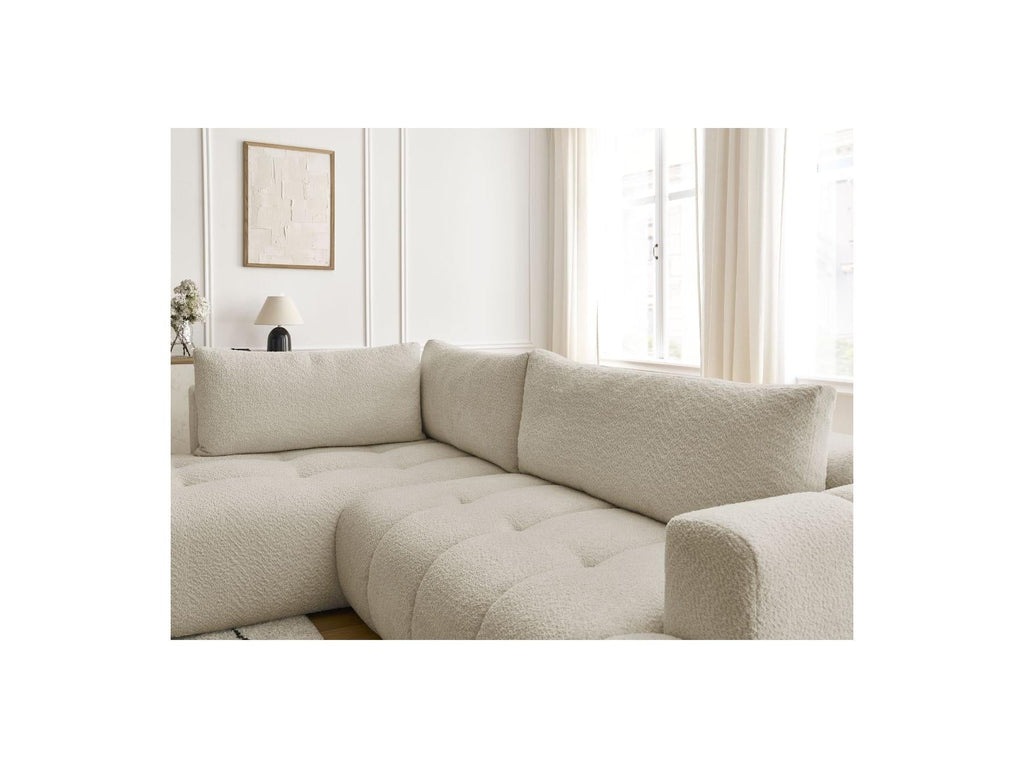 Fuji - Canapé D'Angle L Convertible - Tissu Bouclette - Angle Gauche