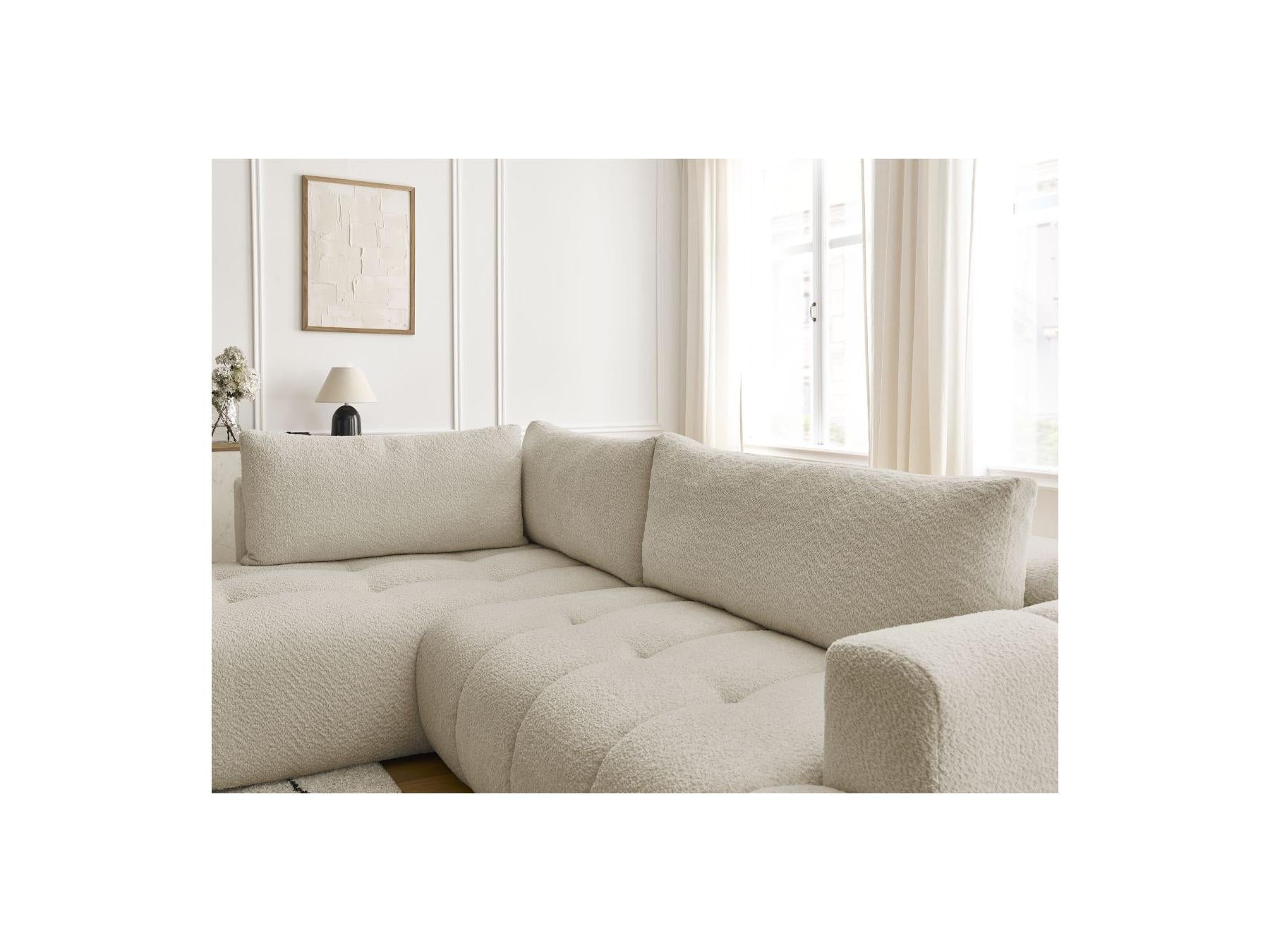 Fuji - Canapé D'Angle L Convertible - Tissu Bouclette - Angle Gauche