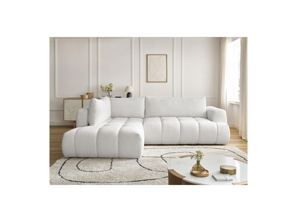Fuji - Canapé D'Angle L Convertible - Tissu Bouclette - Angle Gauche