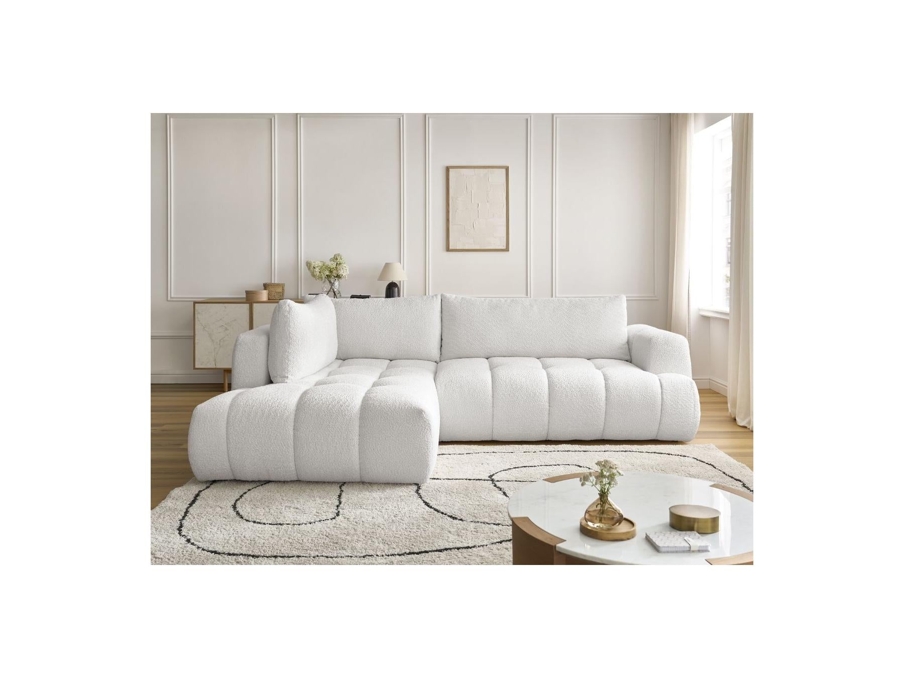 Fuji - Canapé D'Angle L Convertible - Tissu Bouclette - Angle Gauche