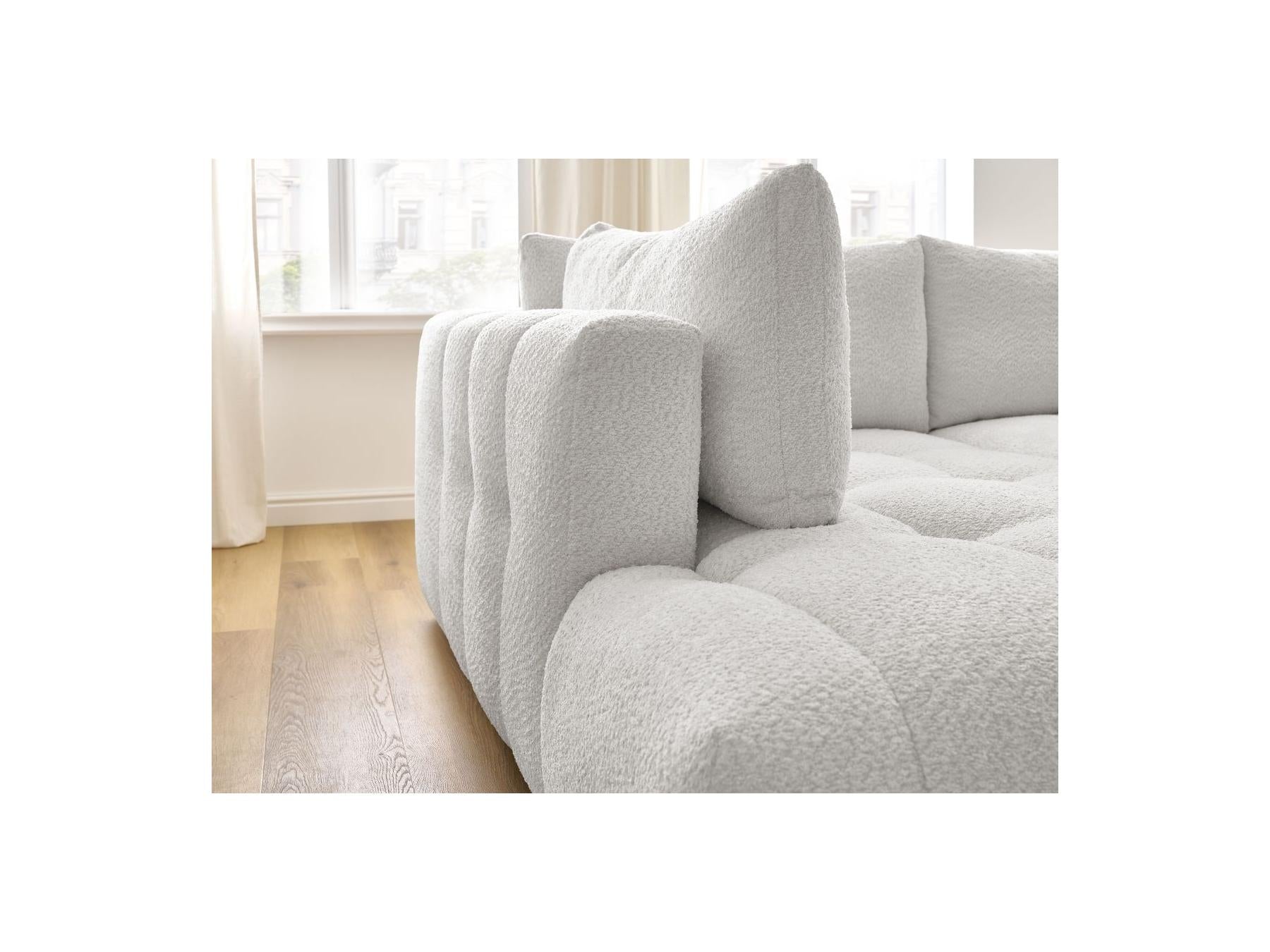Fuji - Canapé D'Angle L Convertible - Tissu Bouclette - Angle Gauche