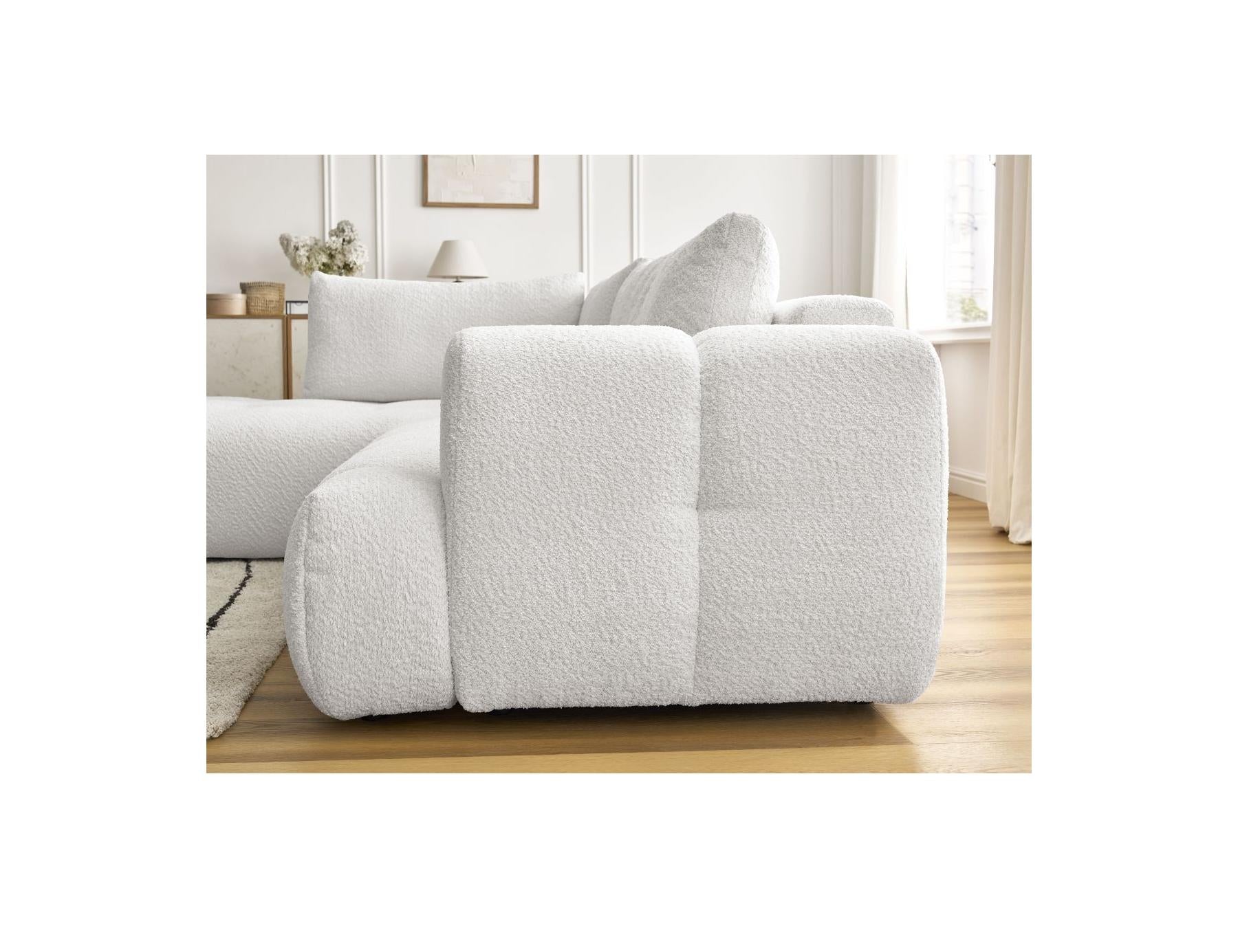 Fuji - Canapé D'Angle L Convertible - Tissu Bouclette - Angle Gauche