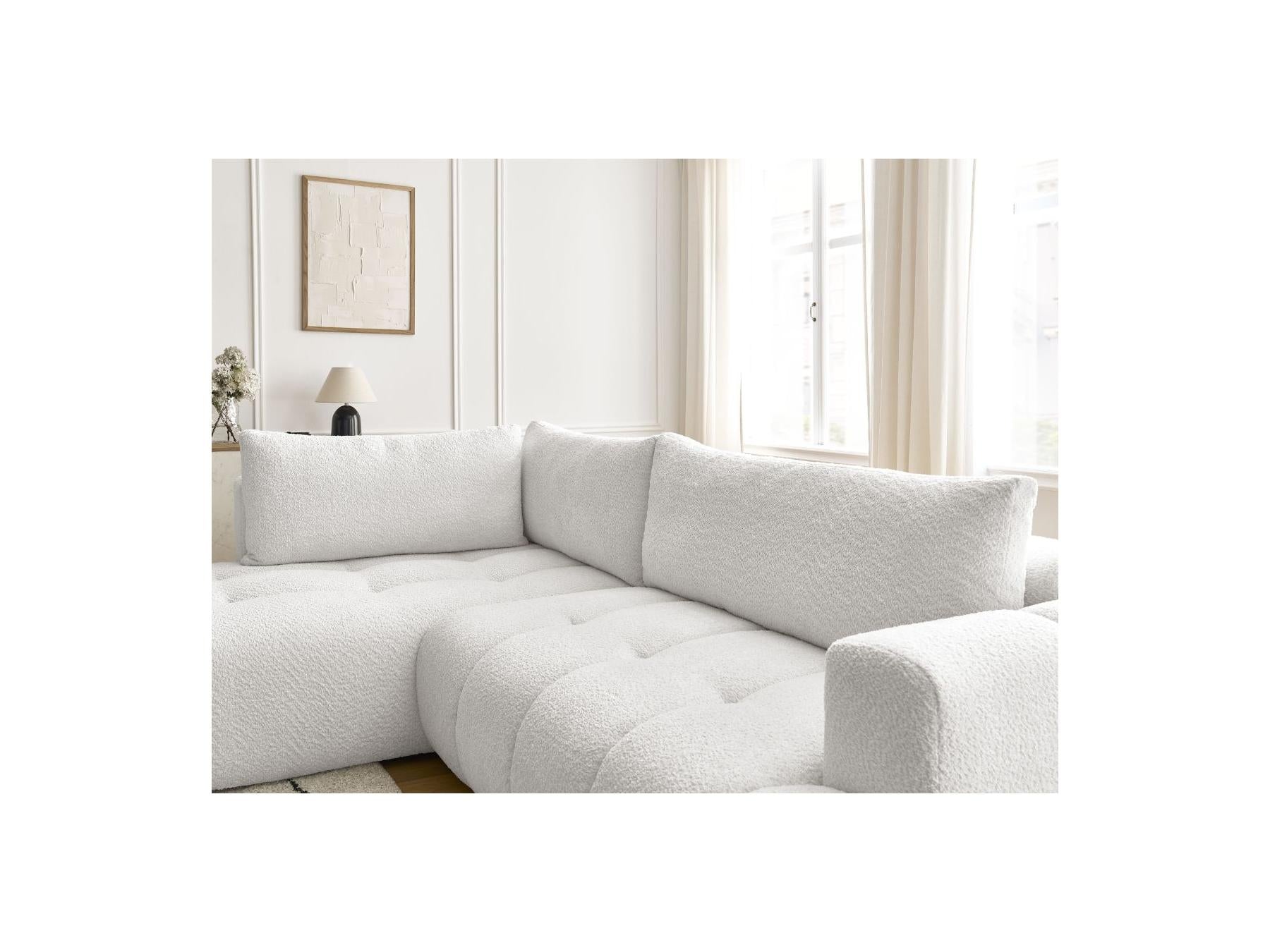 Fuji - Canapé D'Angle L Convertible - Tissu Bouclette - Angle Gauche