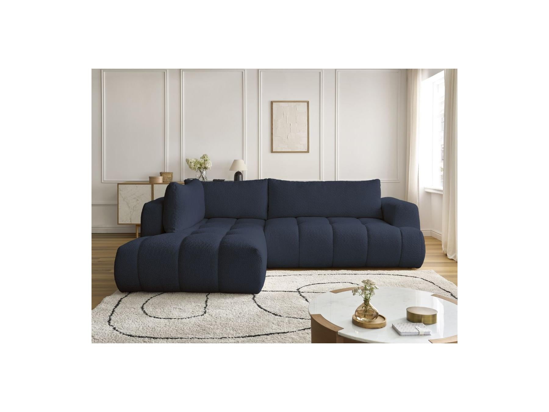 Fuji - Canapé D'Angle L Convertible - Tissu Bouclette - Angle Gauche