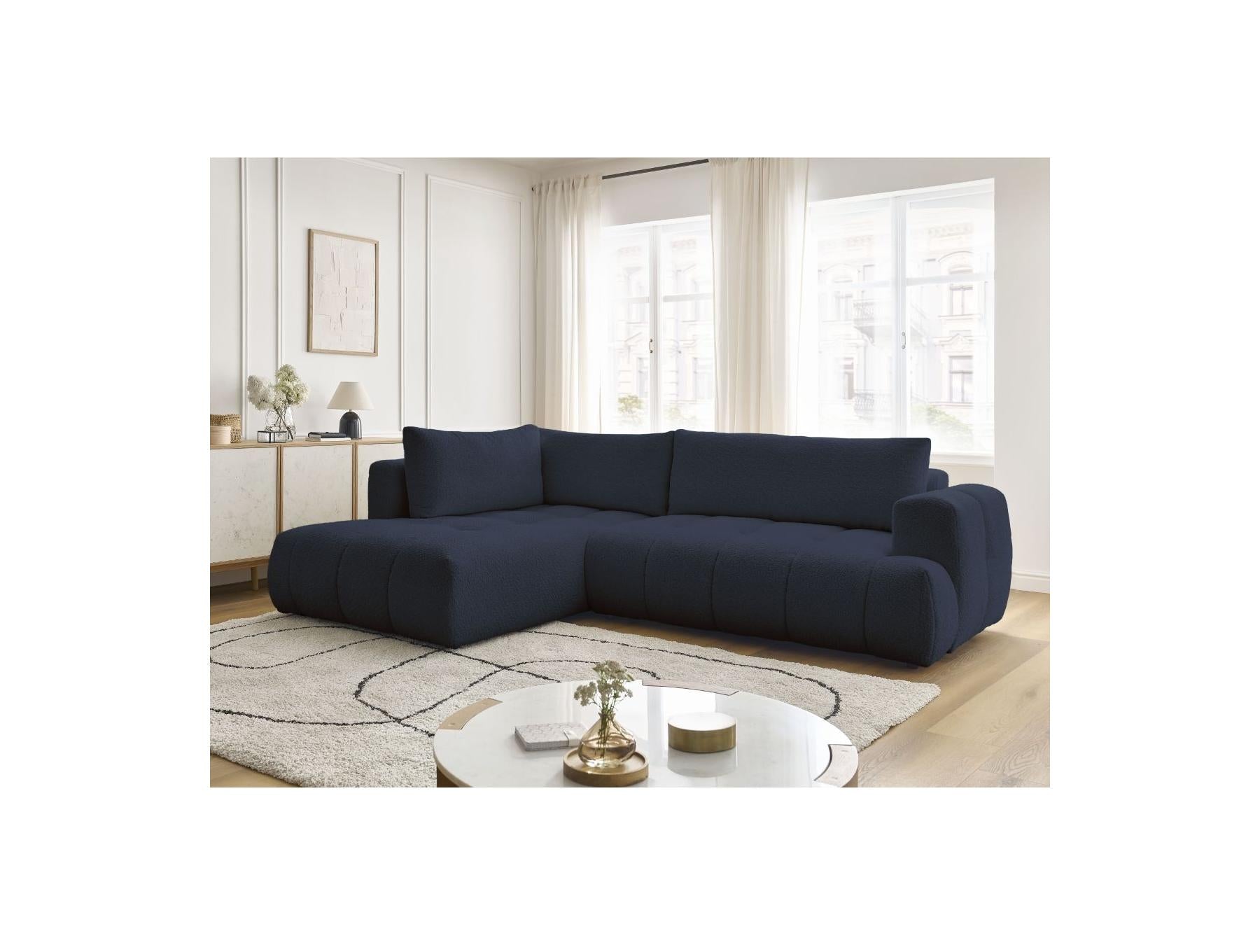 Fuji - Canapé D'Angle L Convertible - Tissu Bouclette - Angle Gauche