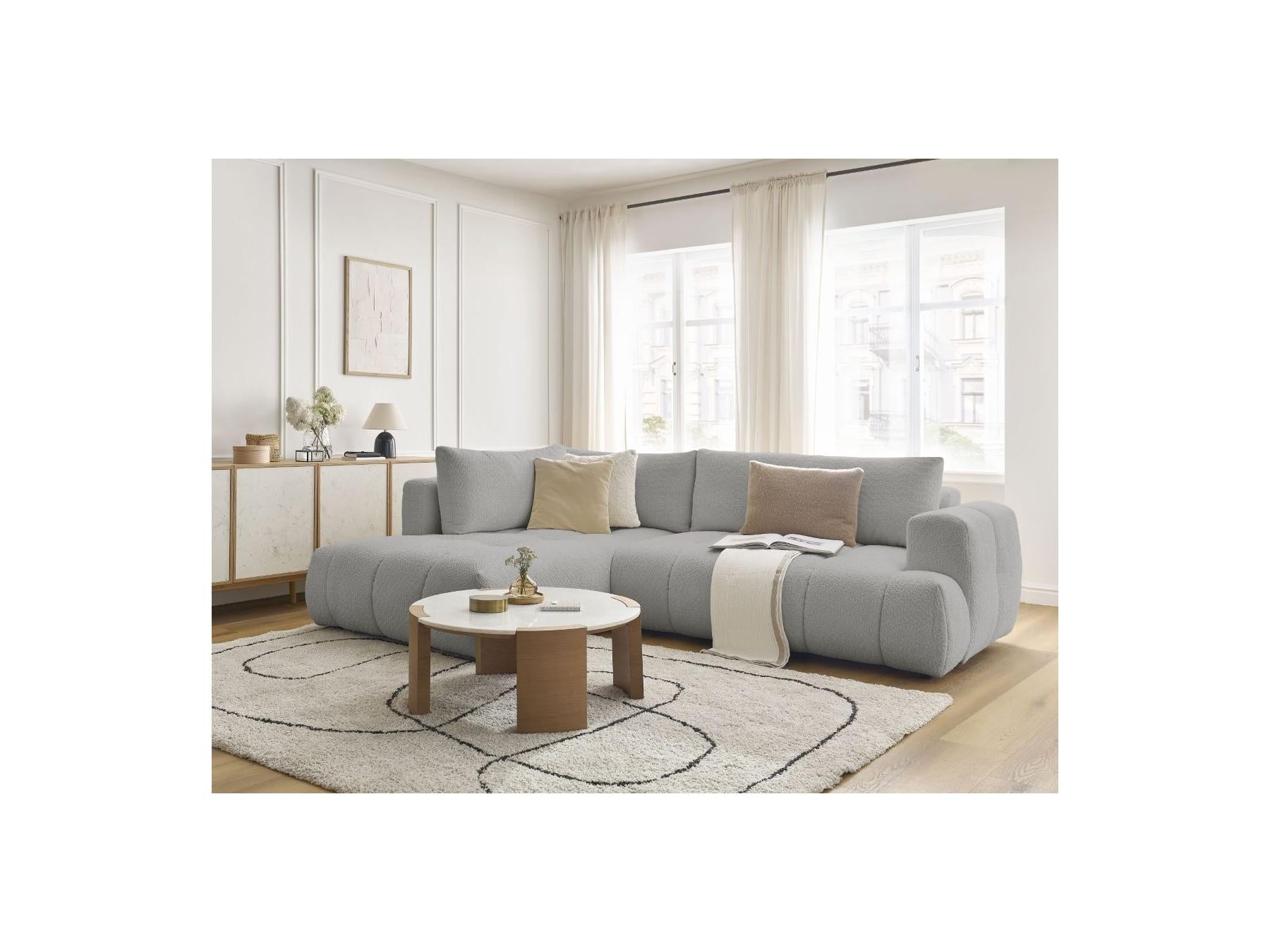 Fuji - Canapé D'Angle L Convertible - Tissu Bouclette - Angle Gauche