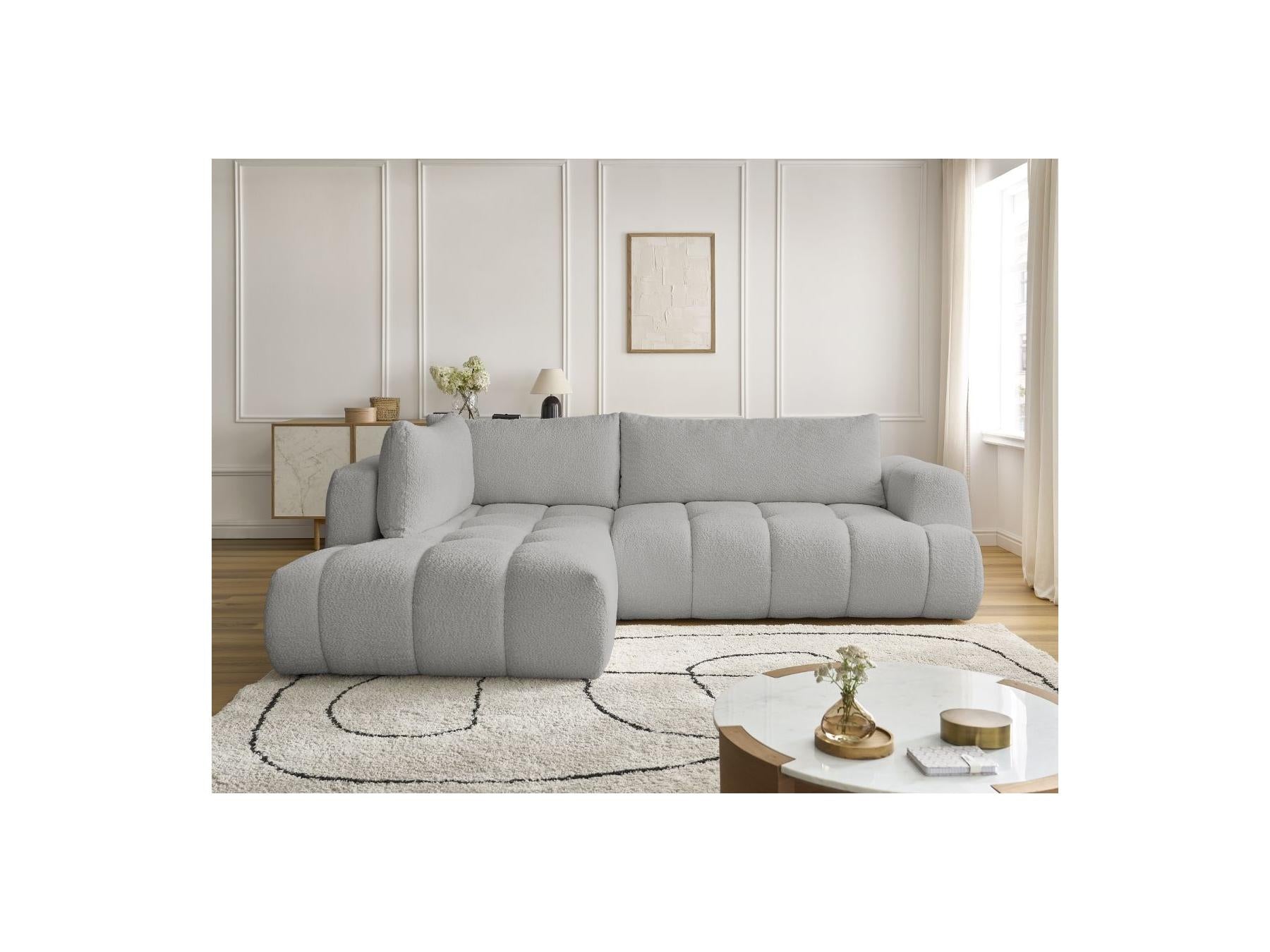Fuji - Canapé D'Angle L Convertible - Tissu Bouclette - Angle Gauche