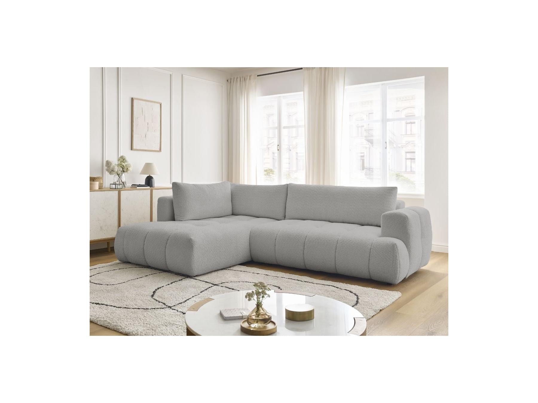 Fuji - Canapé D'Angle L Convertible - Tissu Bouclette - Angle Gauche