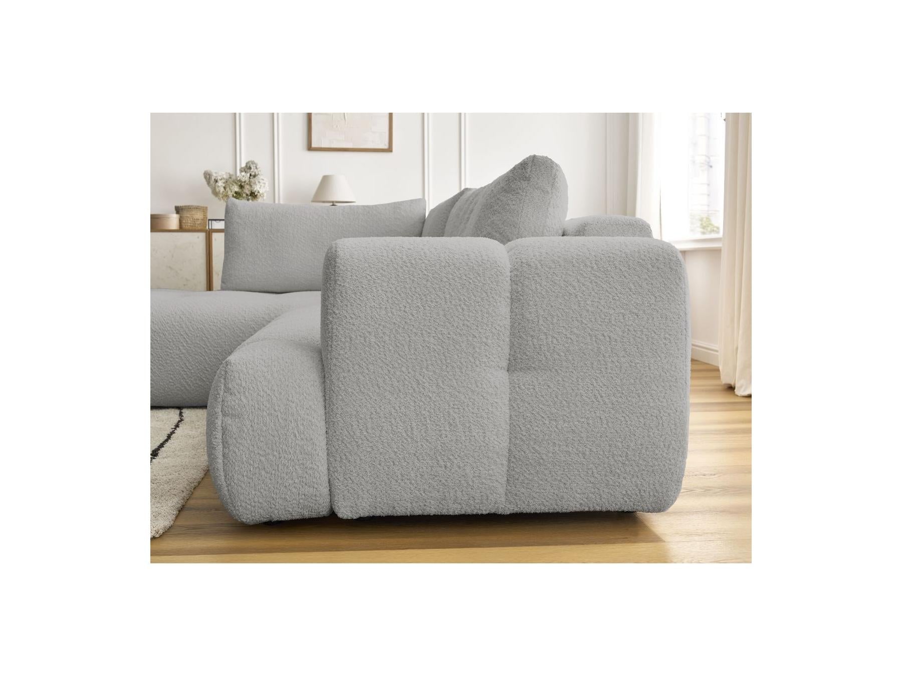 Fuji - Canapé D'Angle L Convertible - Tissu Bouclette - Angle Gauche