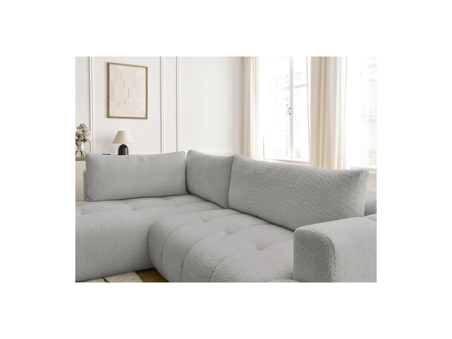 Fuji - Canapé D'Angle L Convertible - Tissu Bouclette - Angle Gauche