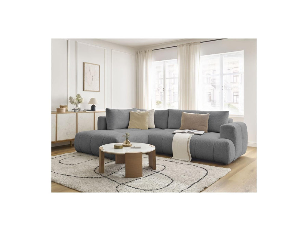 Fuji - Canapé D'Angle L Convertible - Tissu Bouclette - Angle Gauche