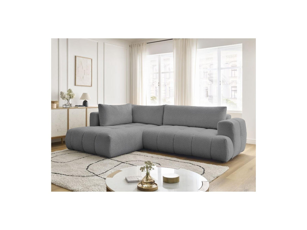 Fuji - Canapé D'Angle L Convertible - Tissu Bouclette - Angle Gauche