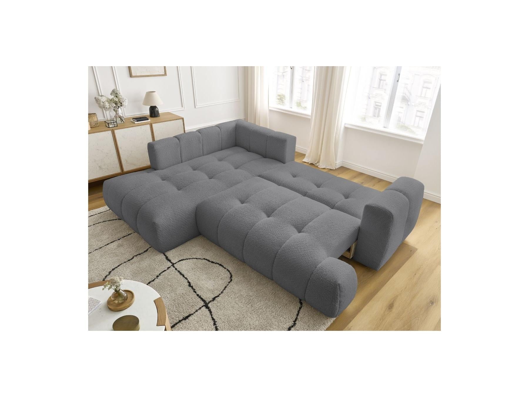 Fuji - Canapé D'Angle L Convertible - Tissu Bouclette - Angle Gauche