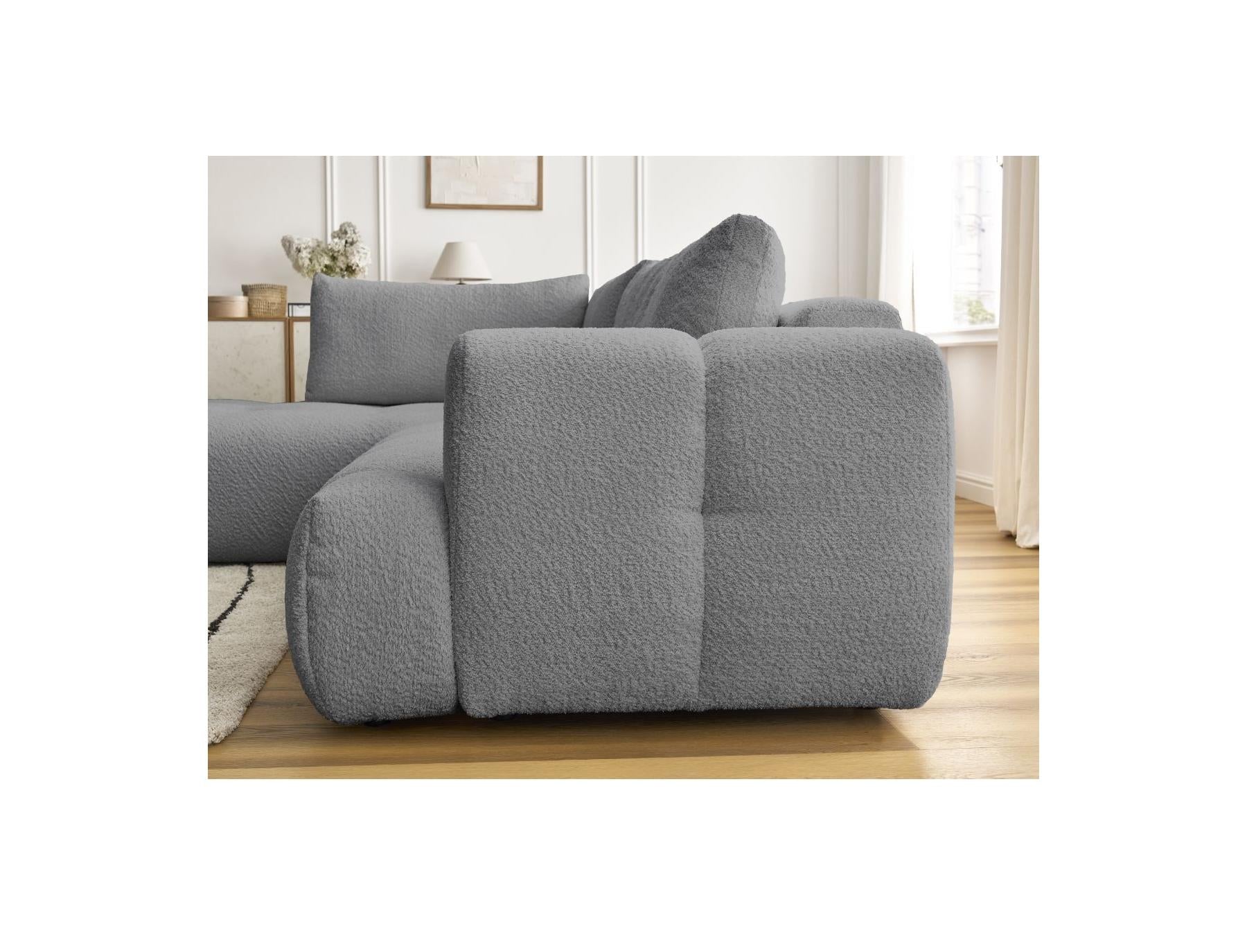 Fuji - Canapé D'Angle L Convertible - Tissu Bouclette - Angle Gauche
