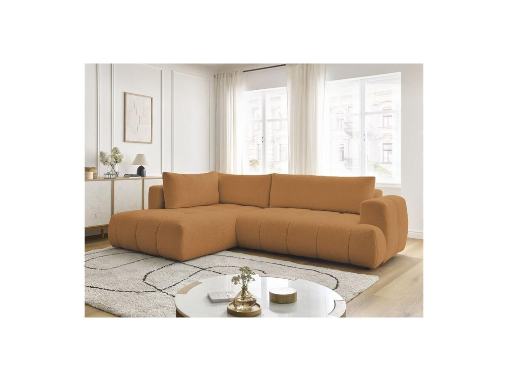 Fuji - Canapé D'Angle L Convertible - Tissu Bouclette - Angle Gauche