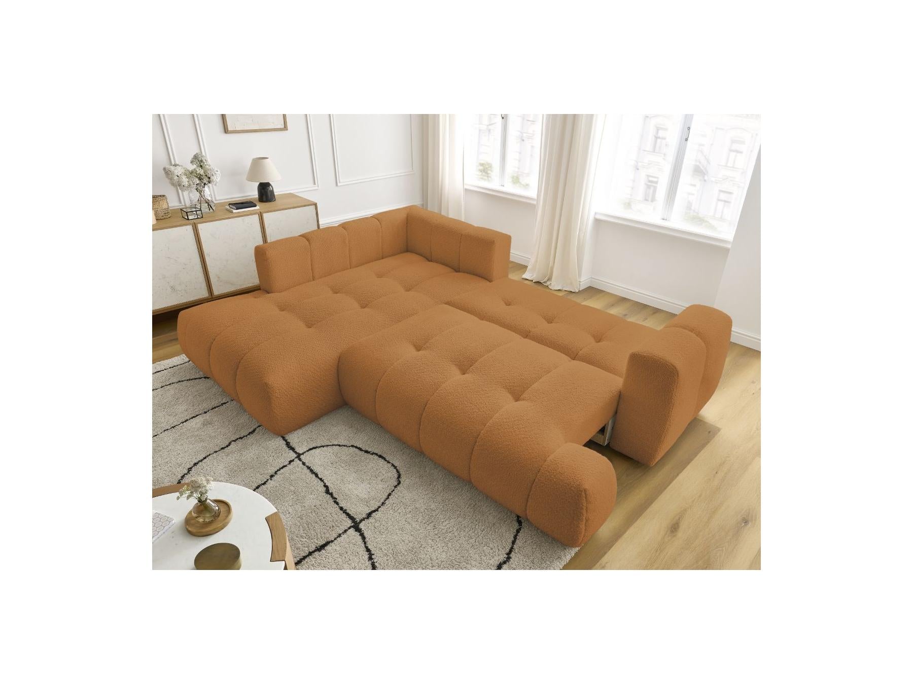 Fuji - Canapé D'Angle L Convertible - Tissu Bouclette - Angle Gauche