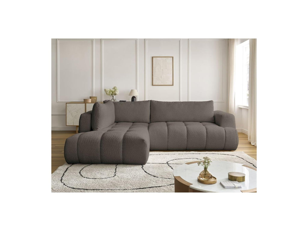 Fuji - Canapé D'Angle L Convertible - Tissu Bouclette - Angle Gauche