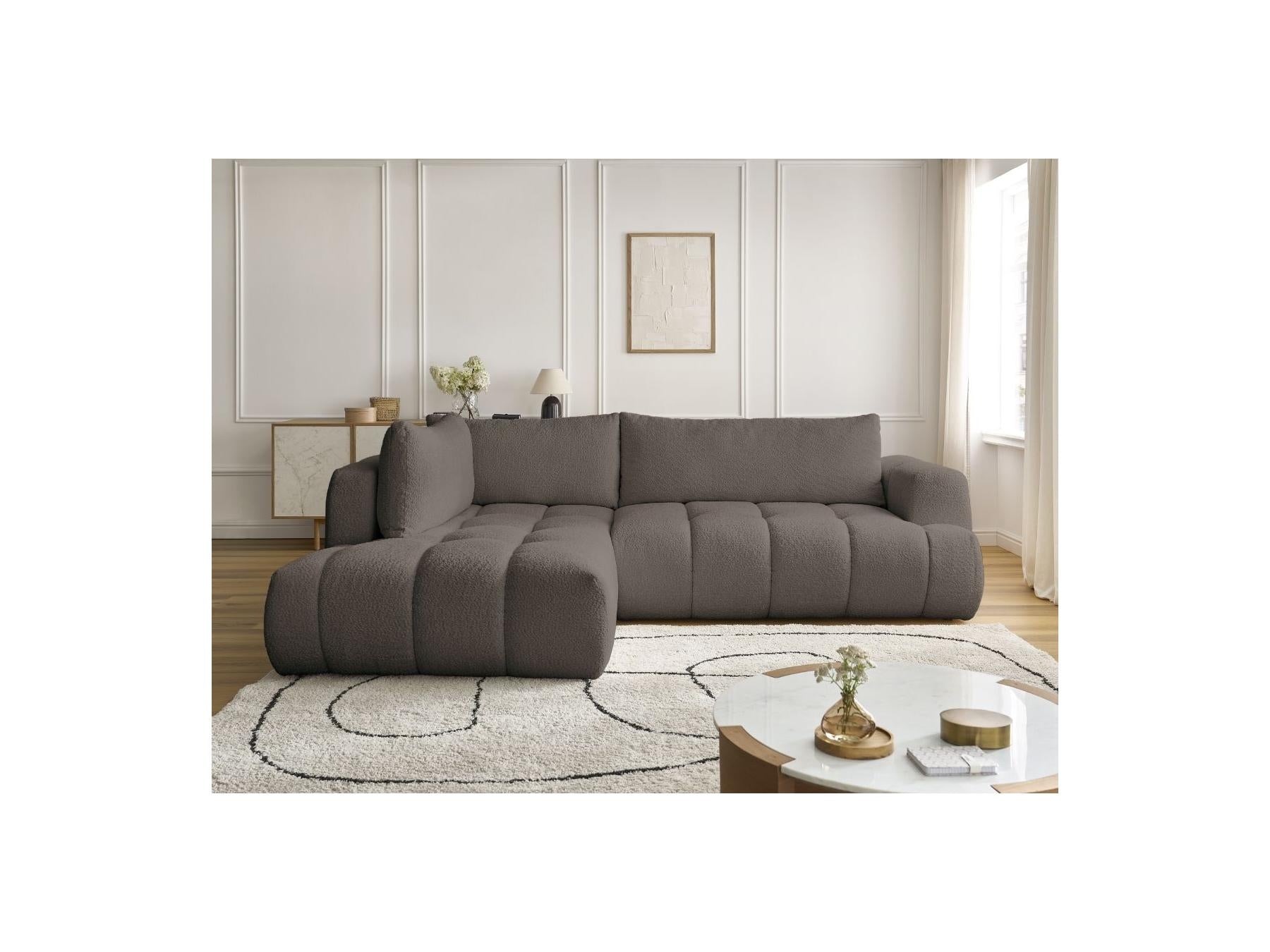 Fuji - Canapé D'Angle L Convertible - Tissu Bouclette - Angle Gauche