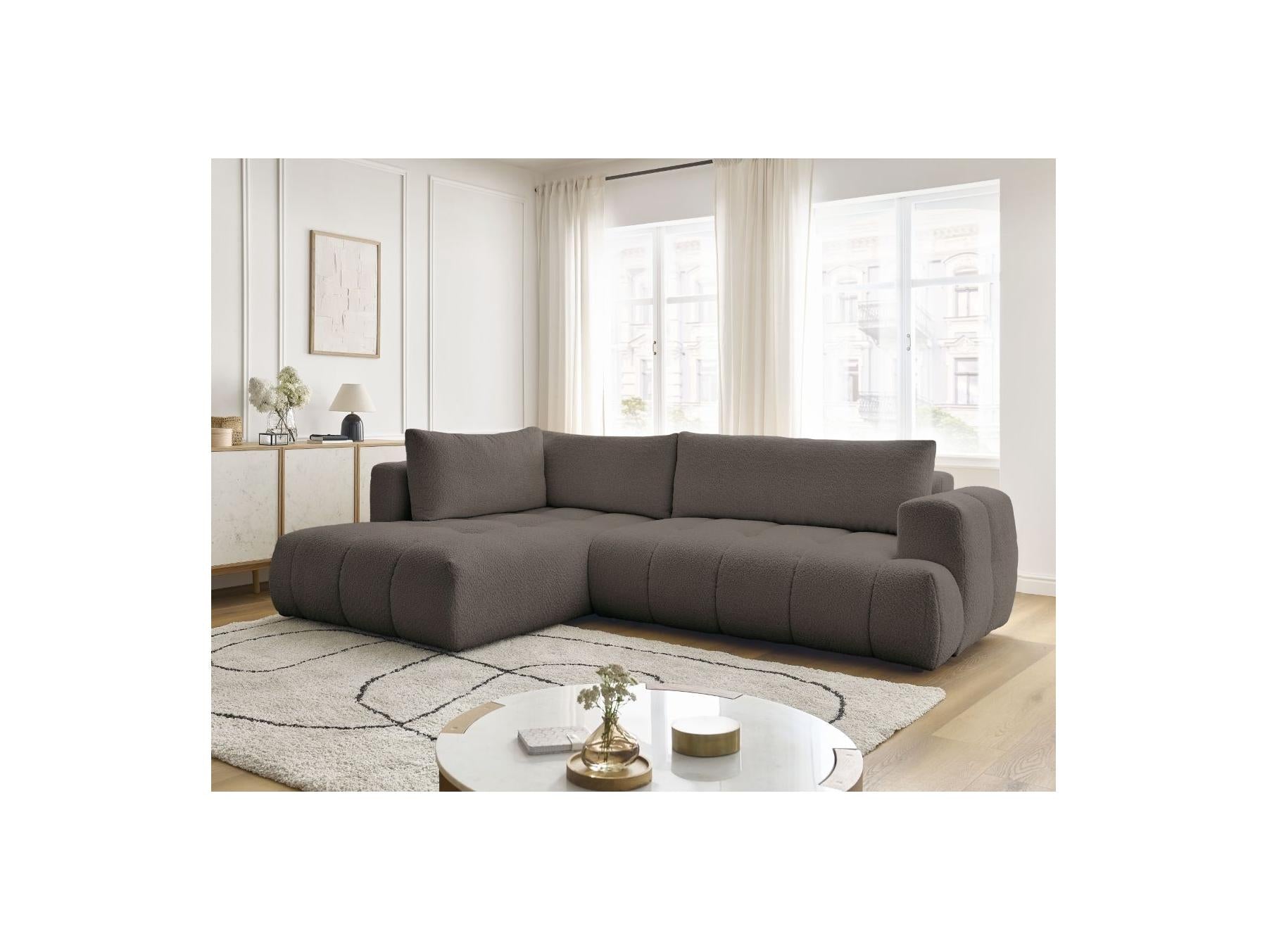 Fuji - Canapé D'Angle L Convertible - Tissu Bouclette - Angle Gauche