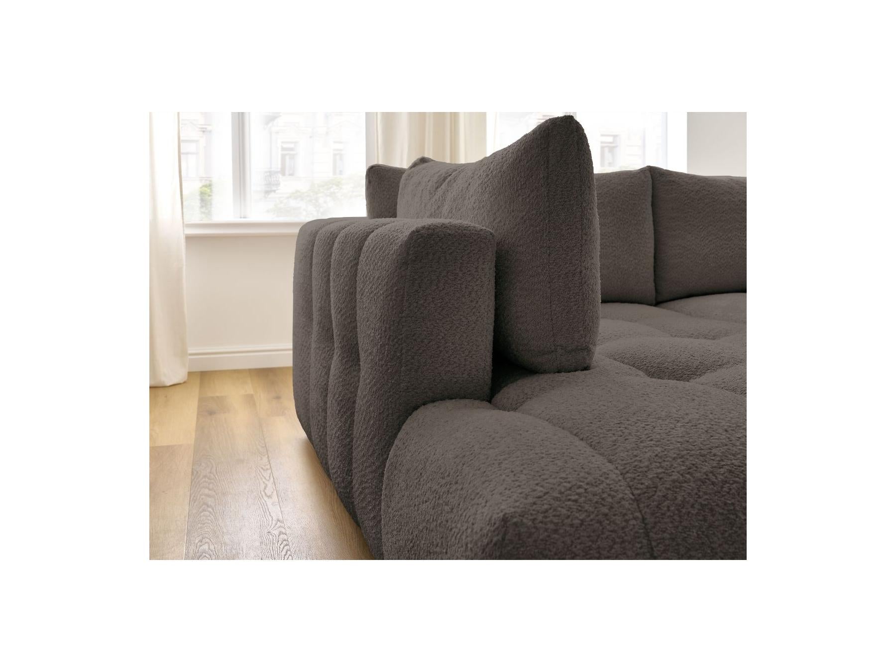 Fuji - Canapé D'Angle L Convertible - Tissu Bouclette - Angle Gauche