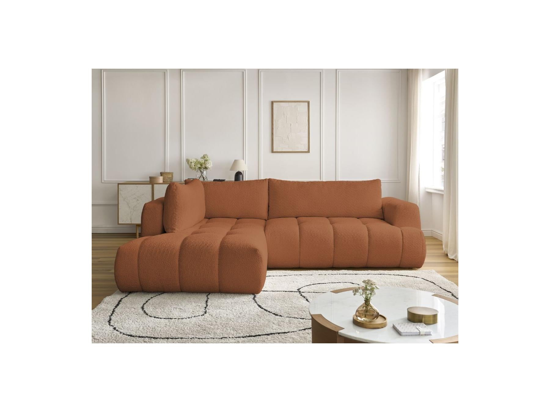 Fuji - Canapé D'Angle L Convertible - Tissu Bouclette - Angle Gauche