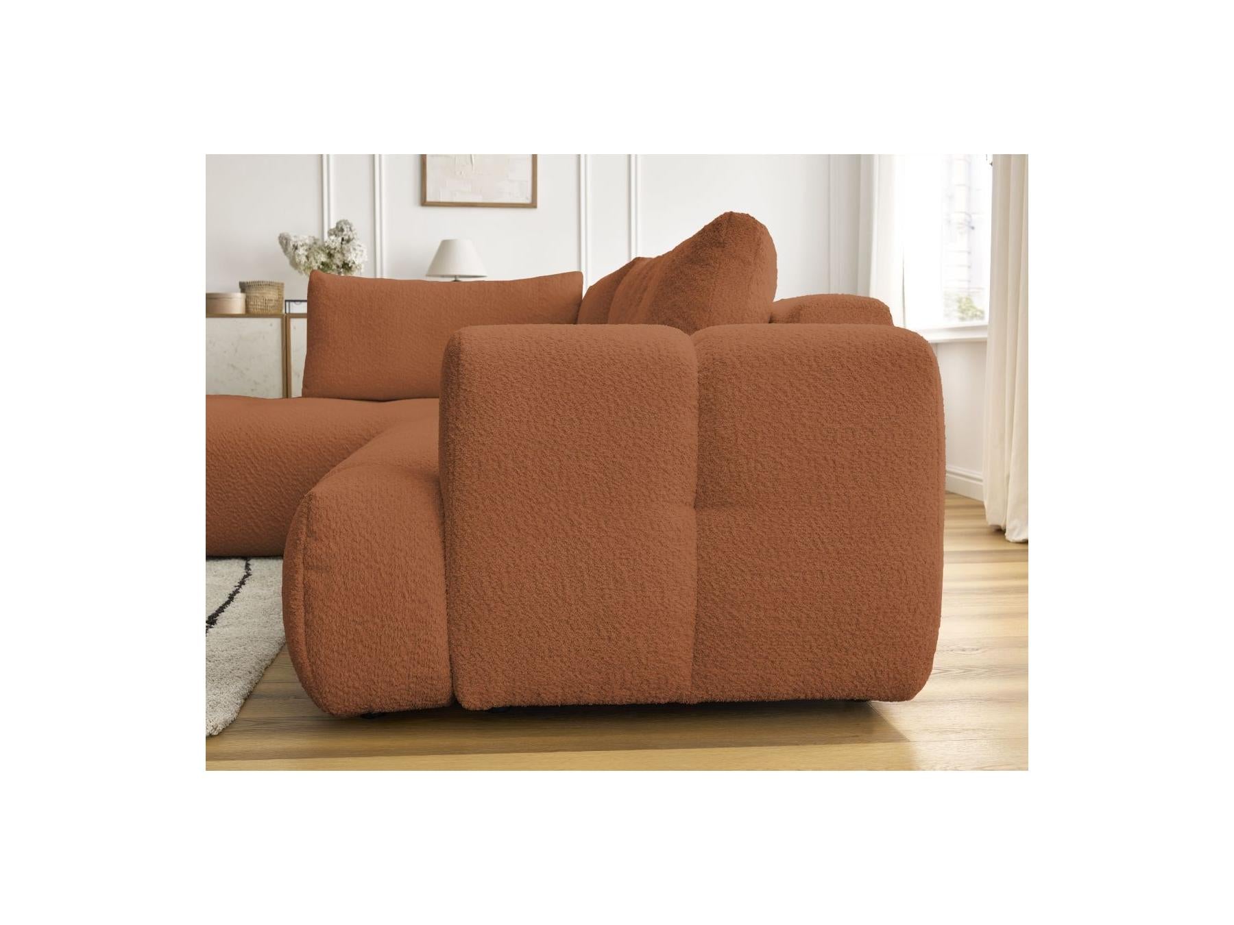 Fuji - Canapé D'Angle L Convertible - Tissu Bouclette - Angle Gauche