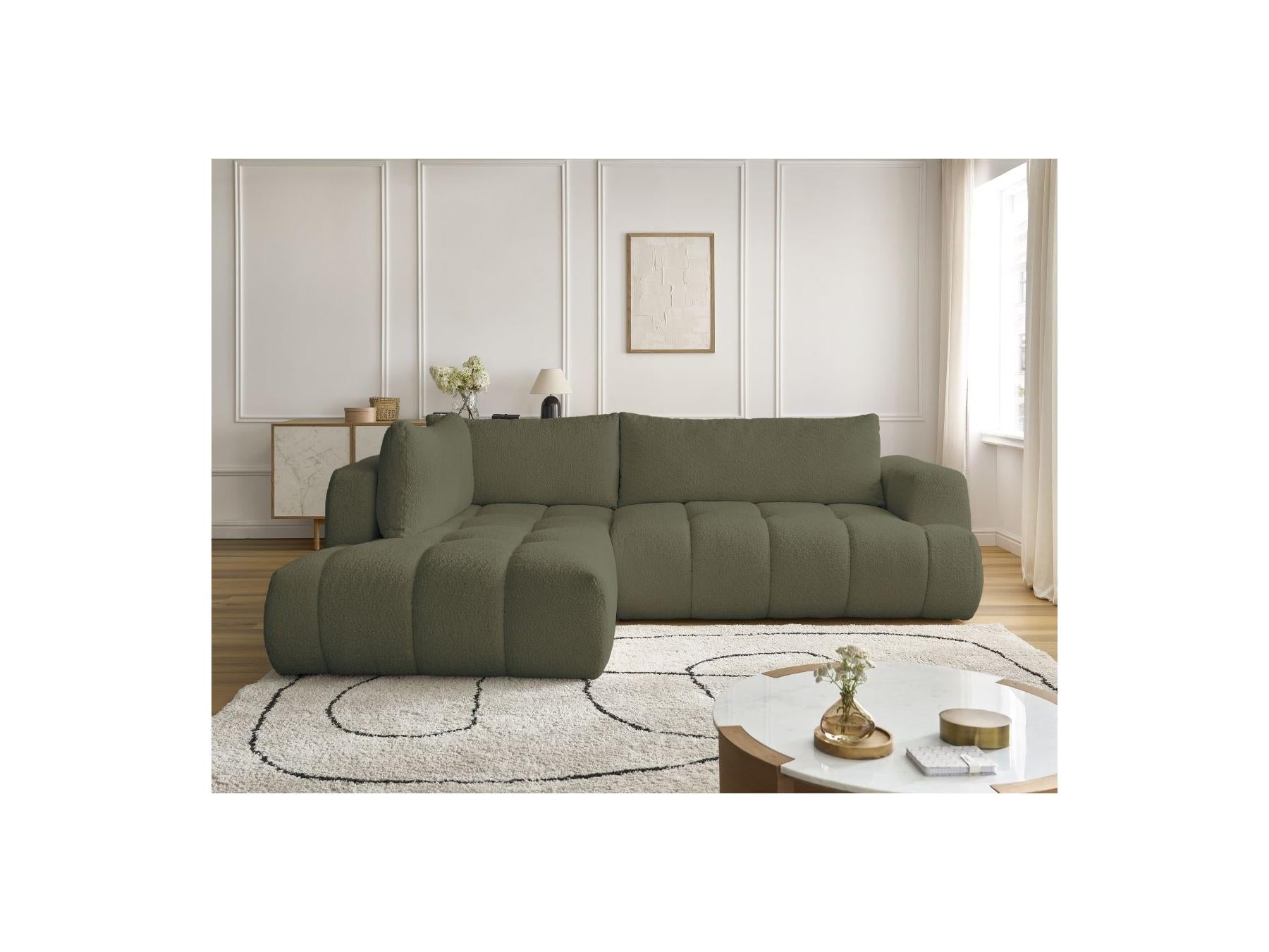 Fuji - Canapé D'Angle L Convertible - Tissu Bouclette - Angle Gauche