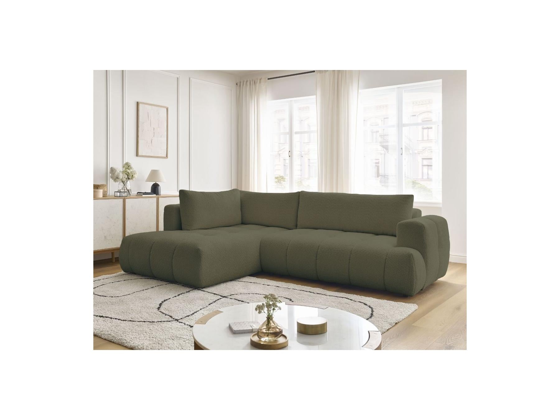 Fuji - Canapé D'Angle L Convertible - Tissu Bouclette - Angle Gauche