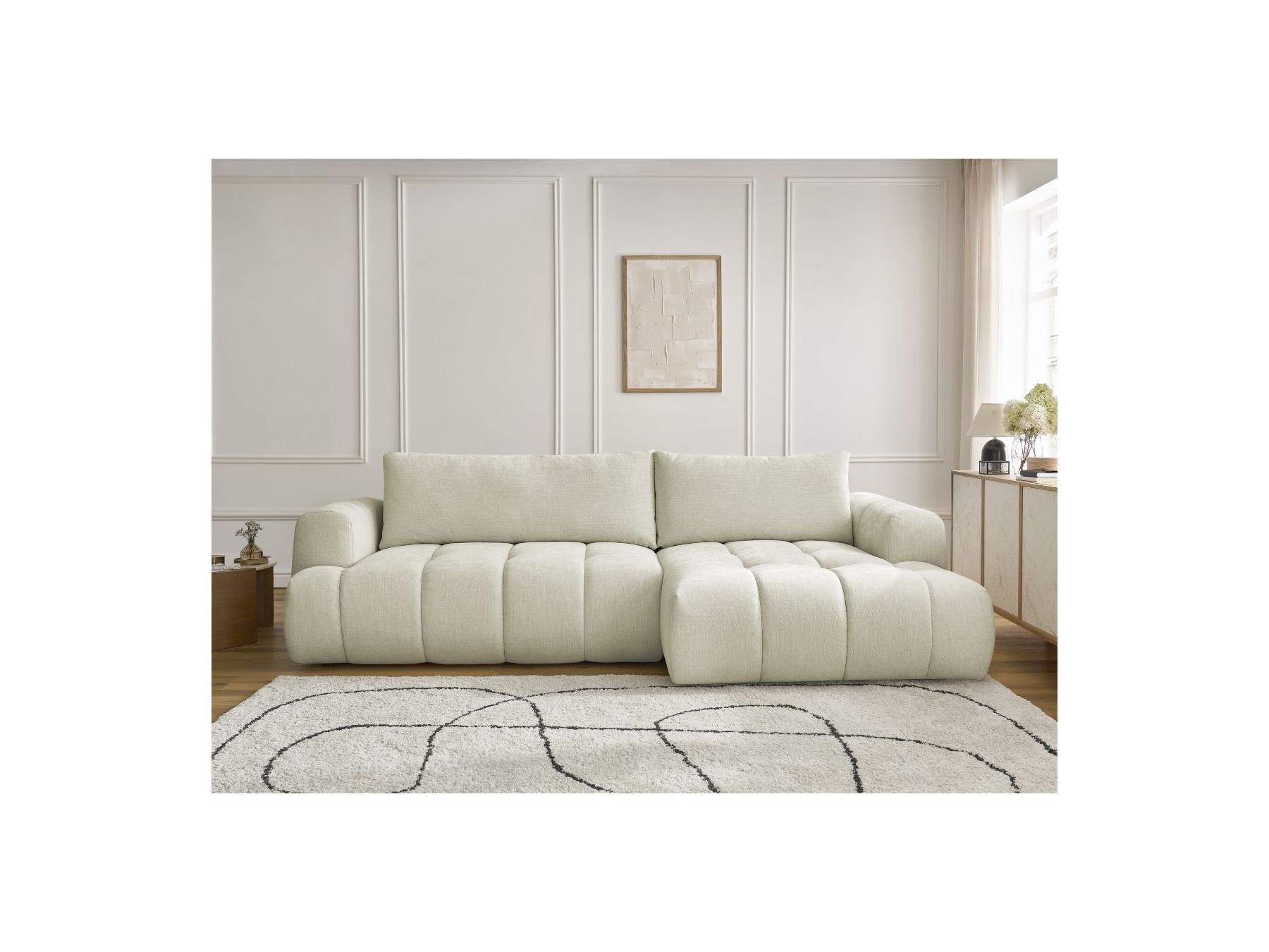 Fuji - Canapé D'Angle Convertible - Tissu Lisse - Angle Droit