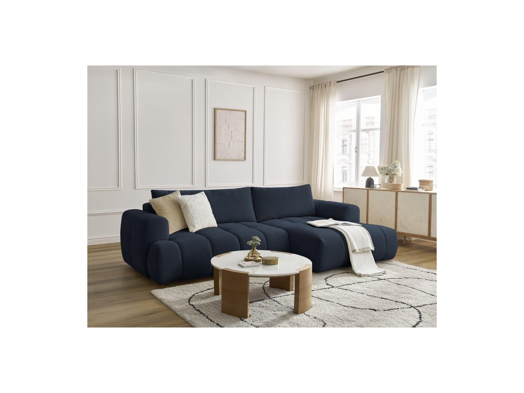 Fuji - Canapé D'Angle Convertible - Tissu Lisse - Angle Droit
