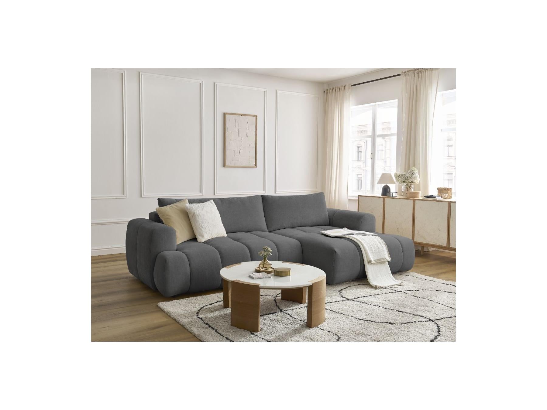 Fuji - Canapé D'Angle Convertible - Tissu Lisse - Angle Droit