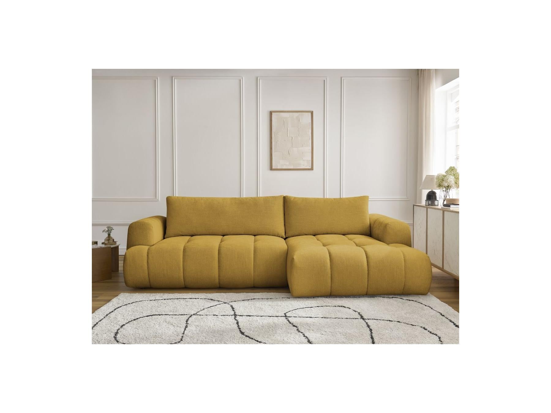 Fuji - Canapé D'Angle Convertible - Tissu Lisse - Angle Droit
