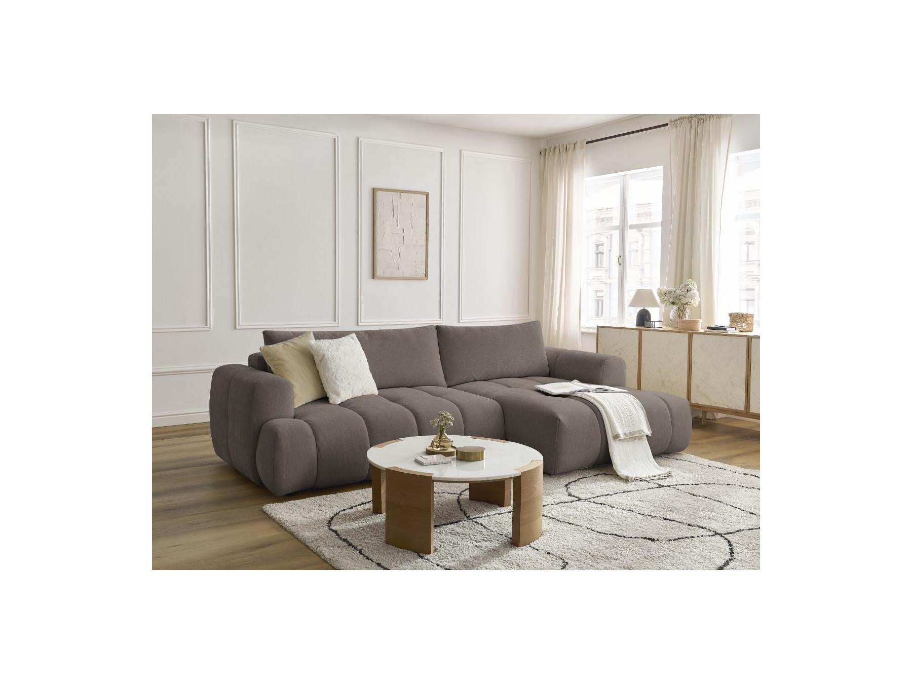 Fuji - Canapé D'Angle Convertible - Tissu Lisse - Angle Droit