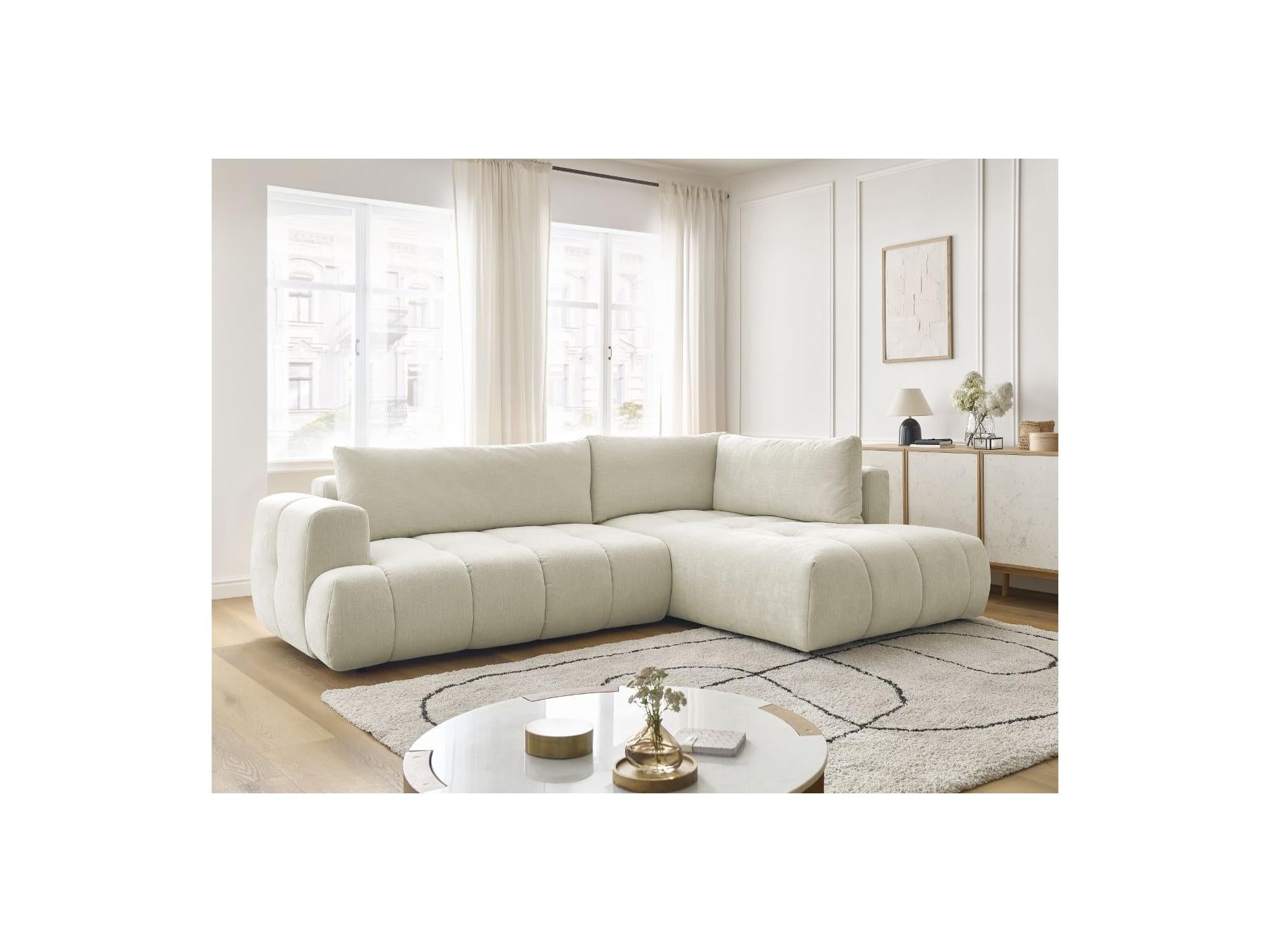 Fuji - Canapé D'Angle L Convertible - Tissu Lisse - Angle Droit