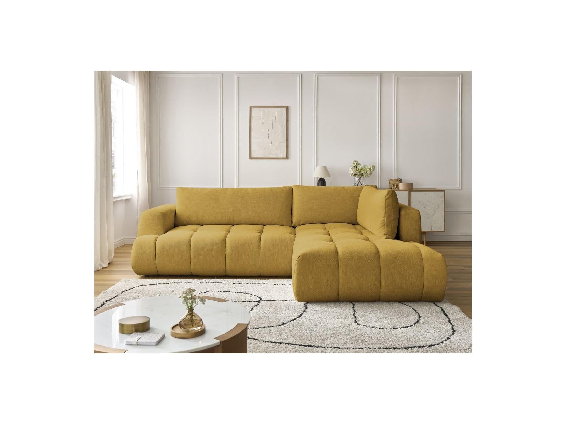 Fuji - Canapé D'Angle L Convertible - Tissu Lisse - Angle Droit