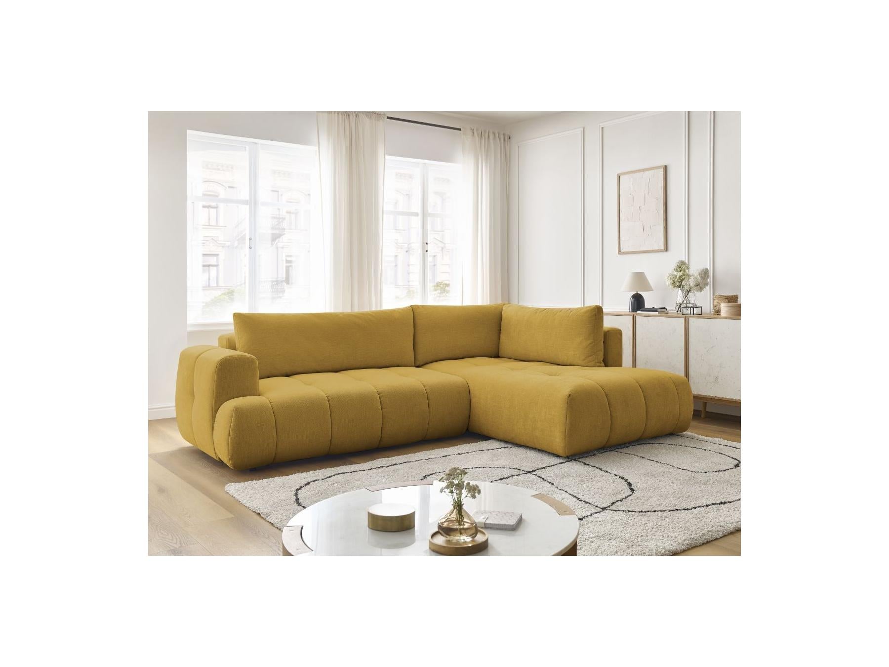 Fuji - Canapé D'Angle L Convertible - Tissu Lisse - Angle Droit