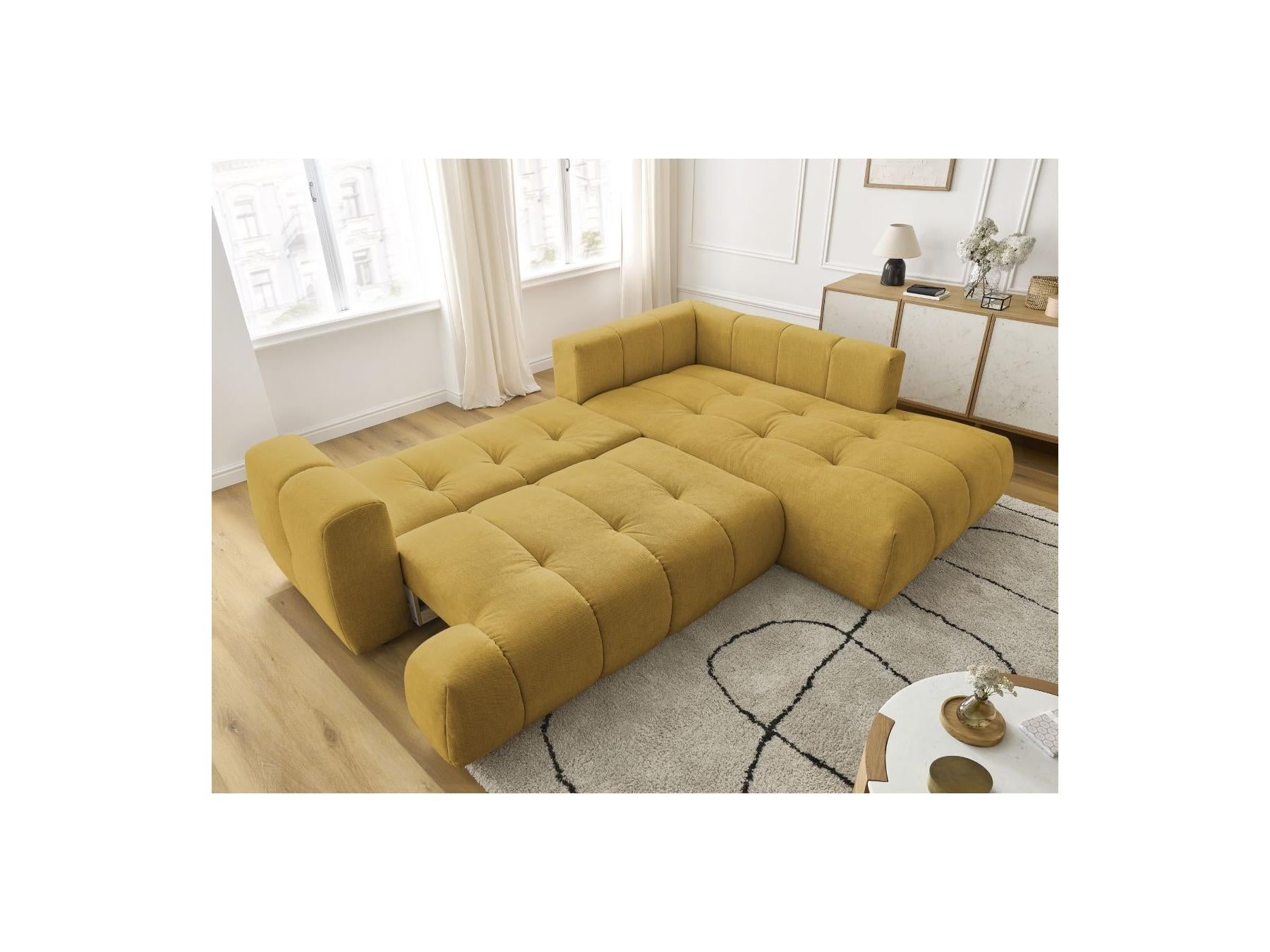 Fuji - Canapé D'Angle L Convertible - Tissu Lisse - Angle Droit