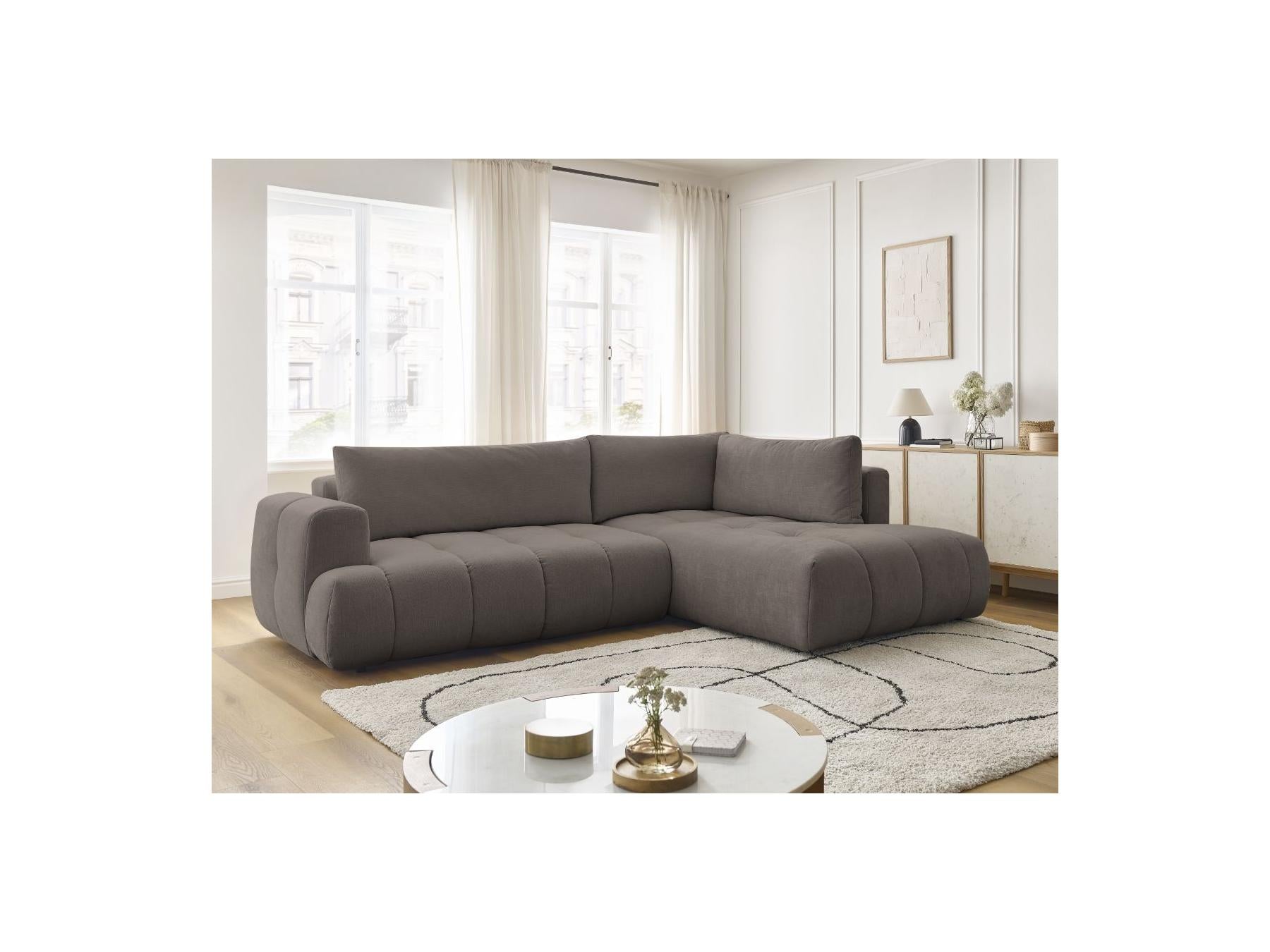 Fuji - Canapé D'Angle L Convertible - Tissu Lisse - Angle Droit