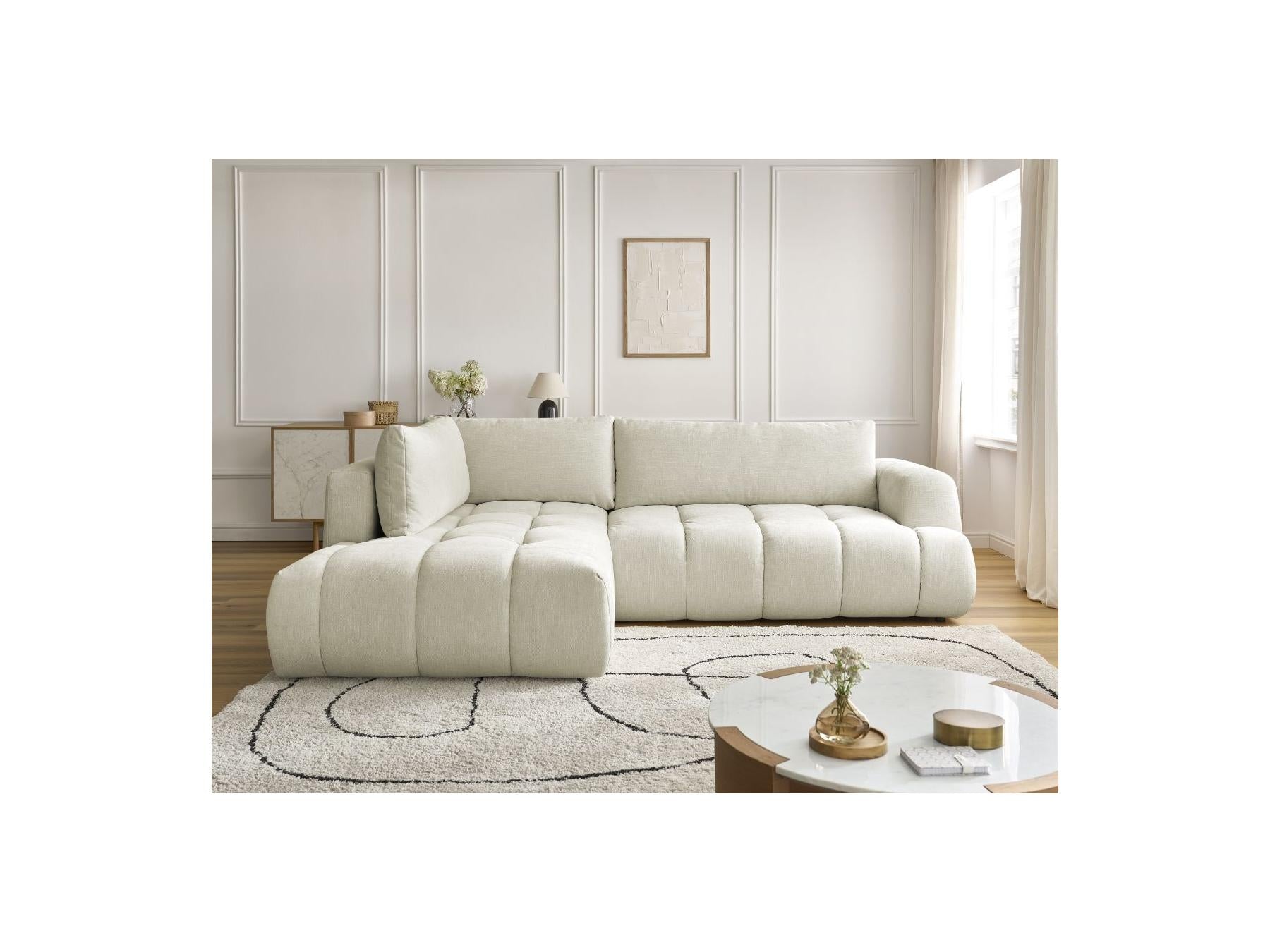 Fuji - Canapé D'Angle L Convertible - Tissu Lisse - Angle Gauche