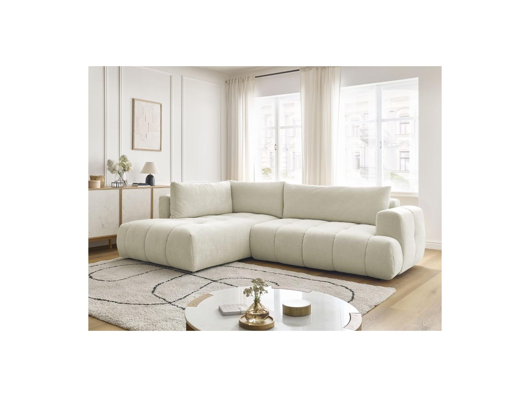 Fuji - Canapé D'Angle L Convertible - Tissu Lisse - Angle Gauche