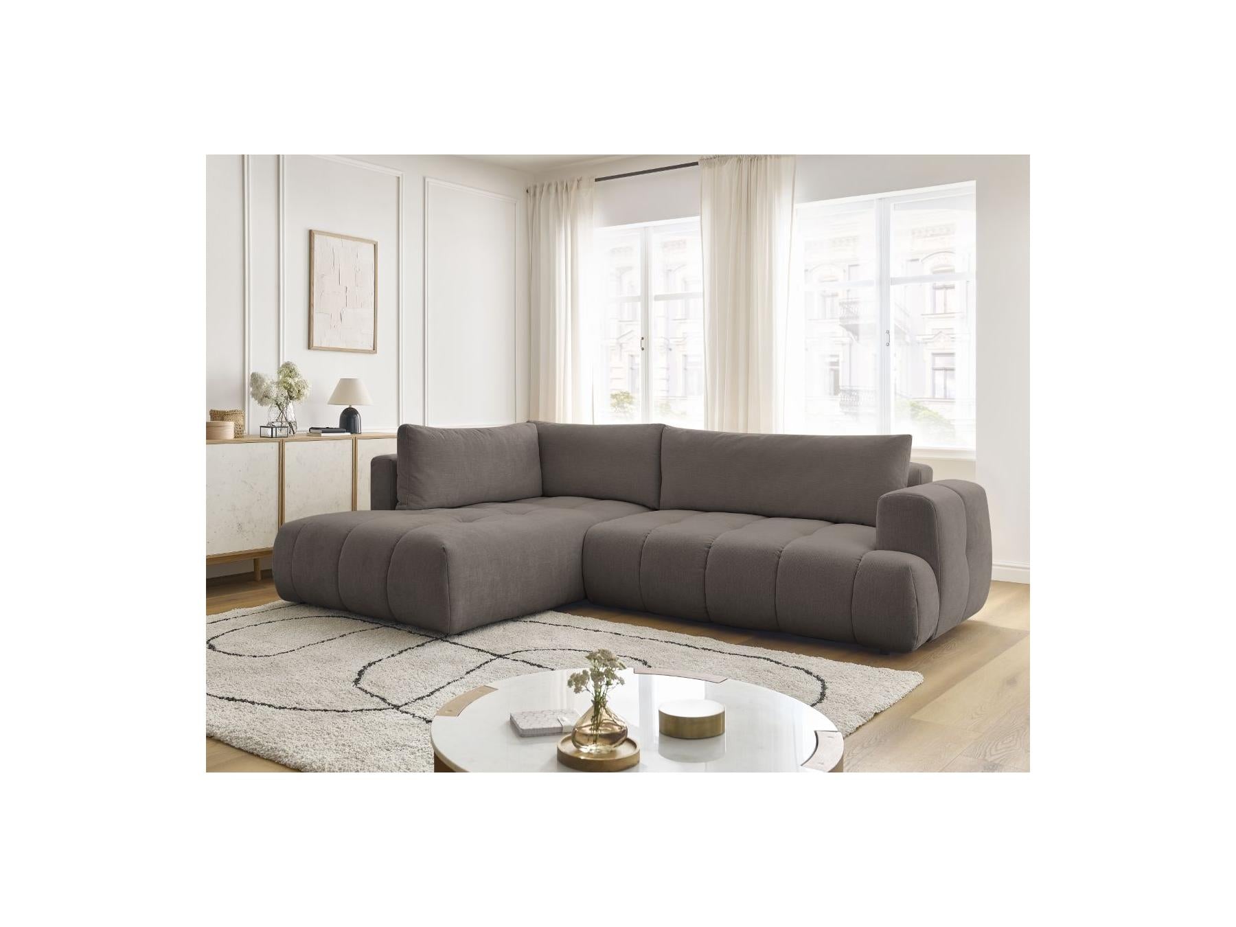 Fuji - Canapé D'Angle L Convertible - Tissu Lisse - Angle Gauche