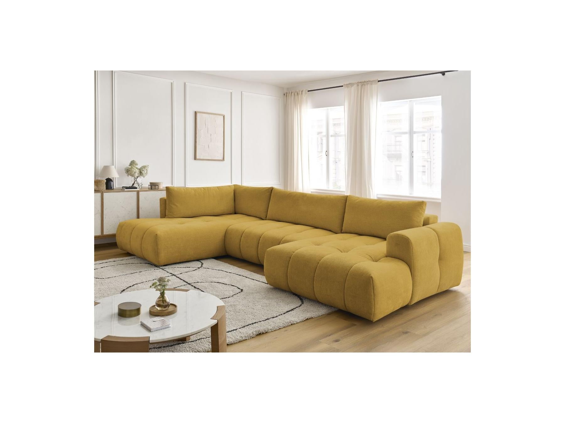 Fuji - Canapé Panoramique Convertible - Tissu Lisse - Angle Droit
