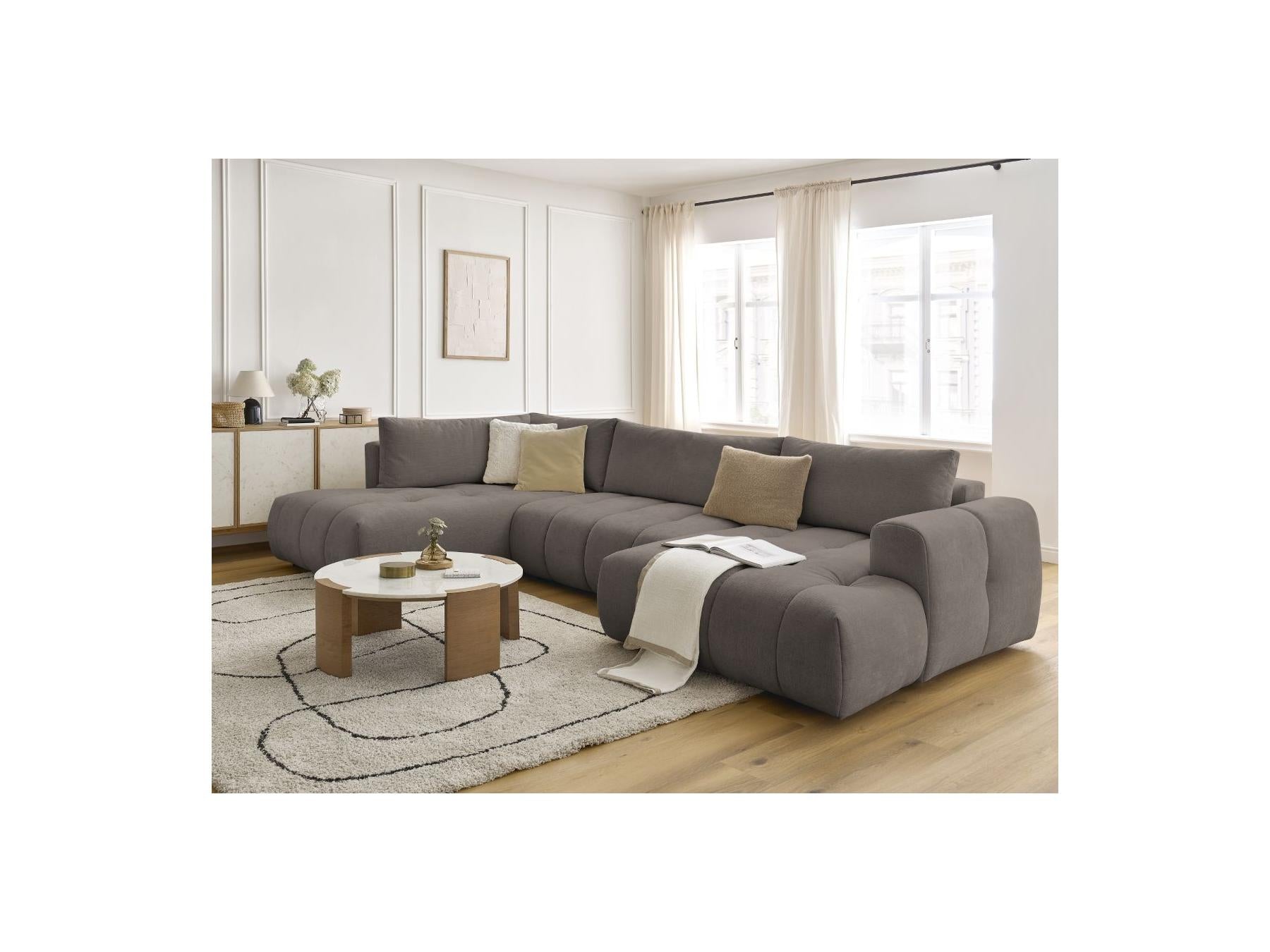 Fuji - Canapé Panoramique Convertible - Tissu Lisse - Angle Droit