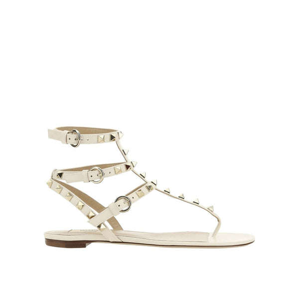 Valentino Garavani Rockstud Flip-Flop Leather Sandals - Cream - Femme